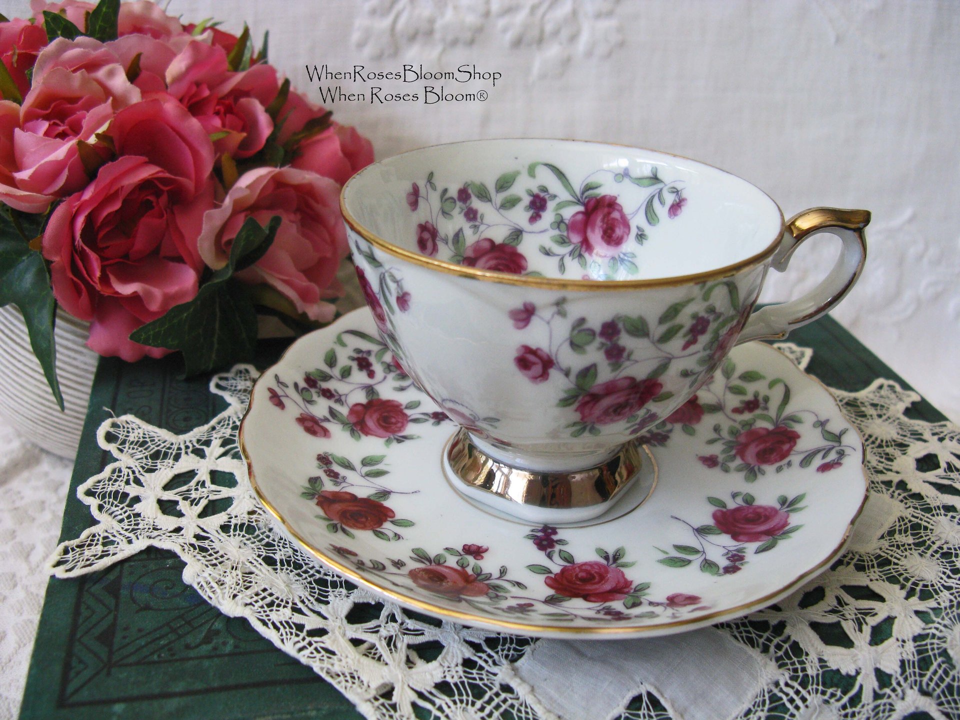 Vintage Rose Chintz Tea Cup Pink Purple Japan Mid Century Retro Elegant Tea Gift Victoria Downtown Tea Cottage Shabby Chic WhenRosesBloom