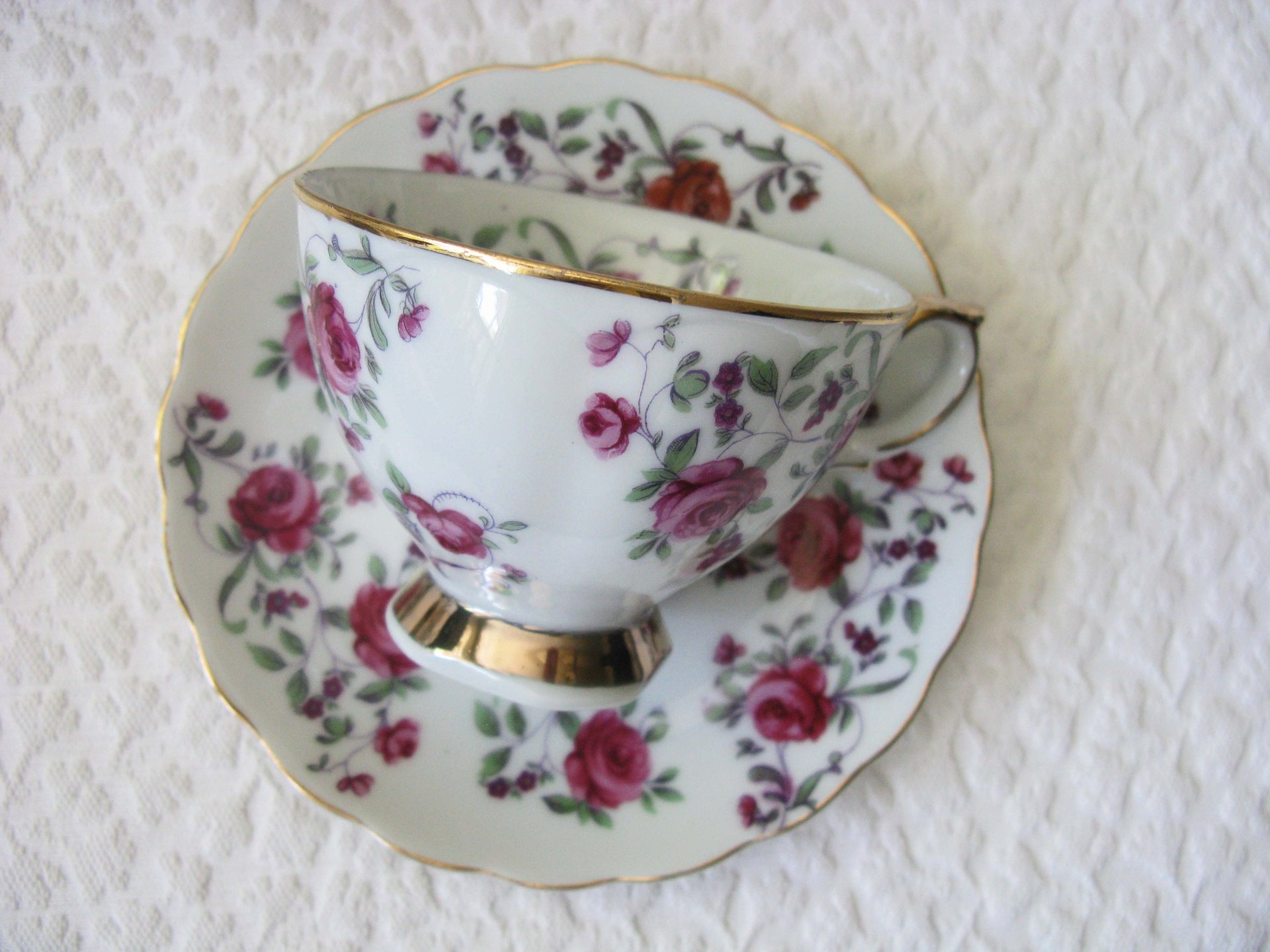 Vintage Rose Chintz Tea Cup Pink Purple Japan Mid Century Retro Elegant Tea Gift Victoria Downtown Tea Cottage Shabby Chic WhenRosesBloom
