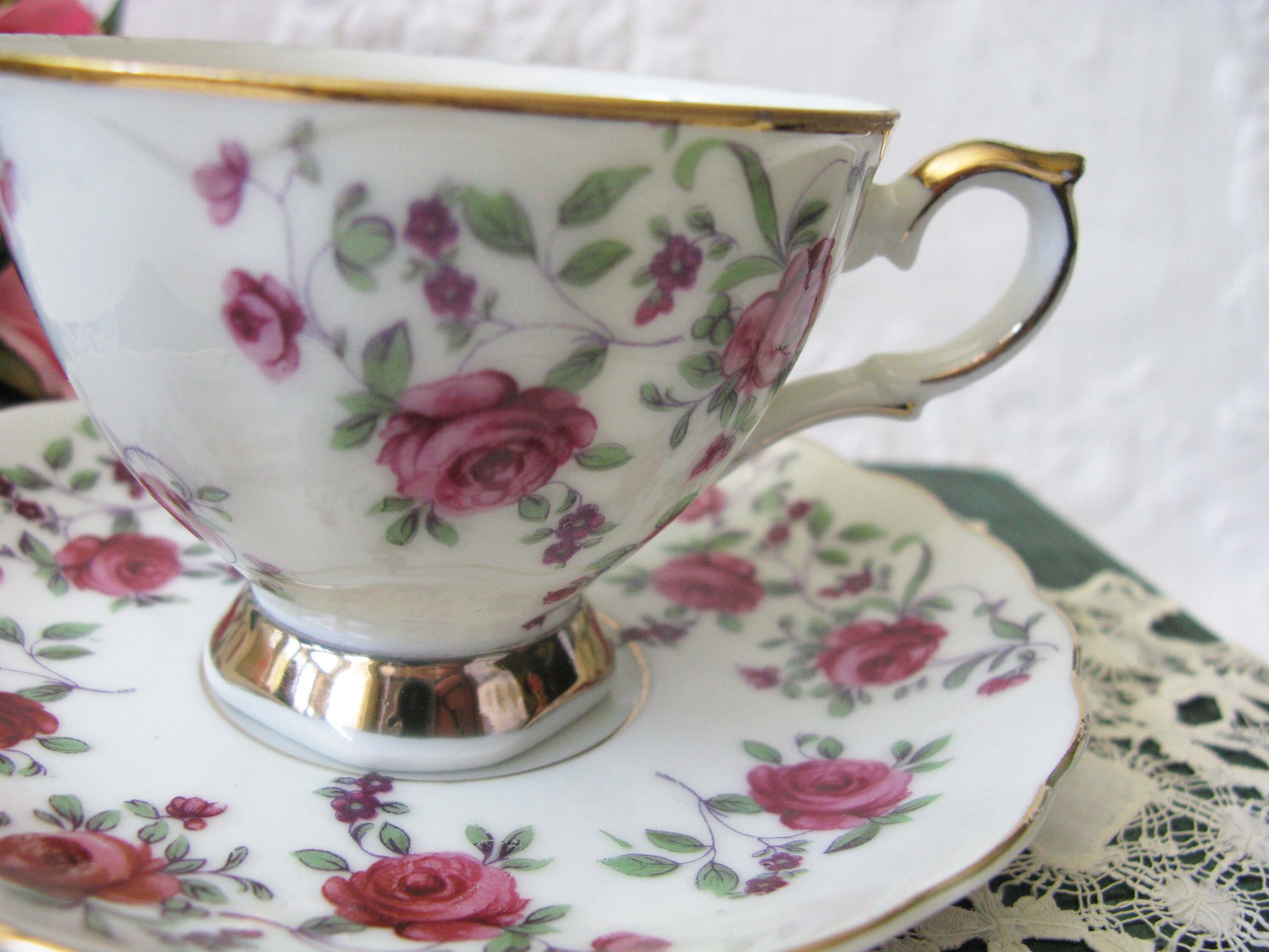 Vintage Rose Chintz Tea Cup Pink Purple Japan Mid Century Retro Elegant Tea Gift Victoria Downtown Tea Cottage Shabby Chic WhenRosesBloom