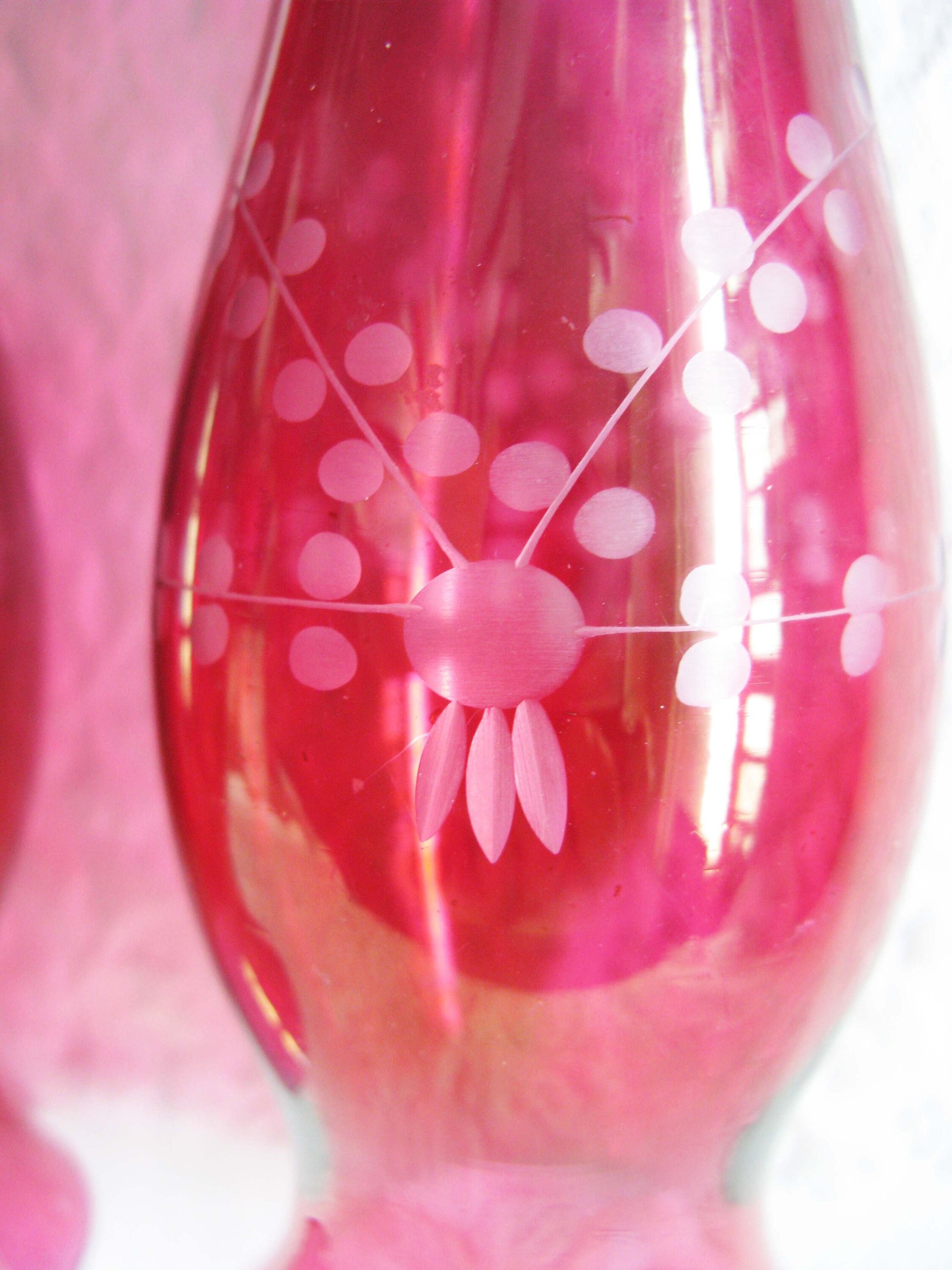 Vintage Pair Etched Cranberry Glass Flower Bud Vase Pair 2 Ruby Flash Style Bohemian Glass Shabby Decor Style  Farmhouse WhenRosesBloom