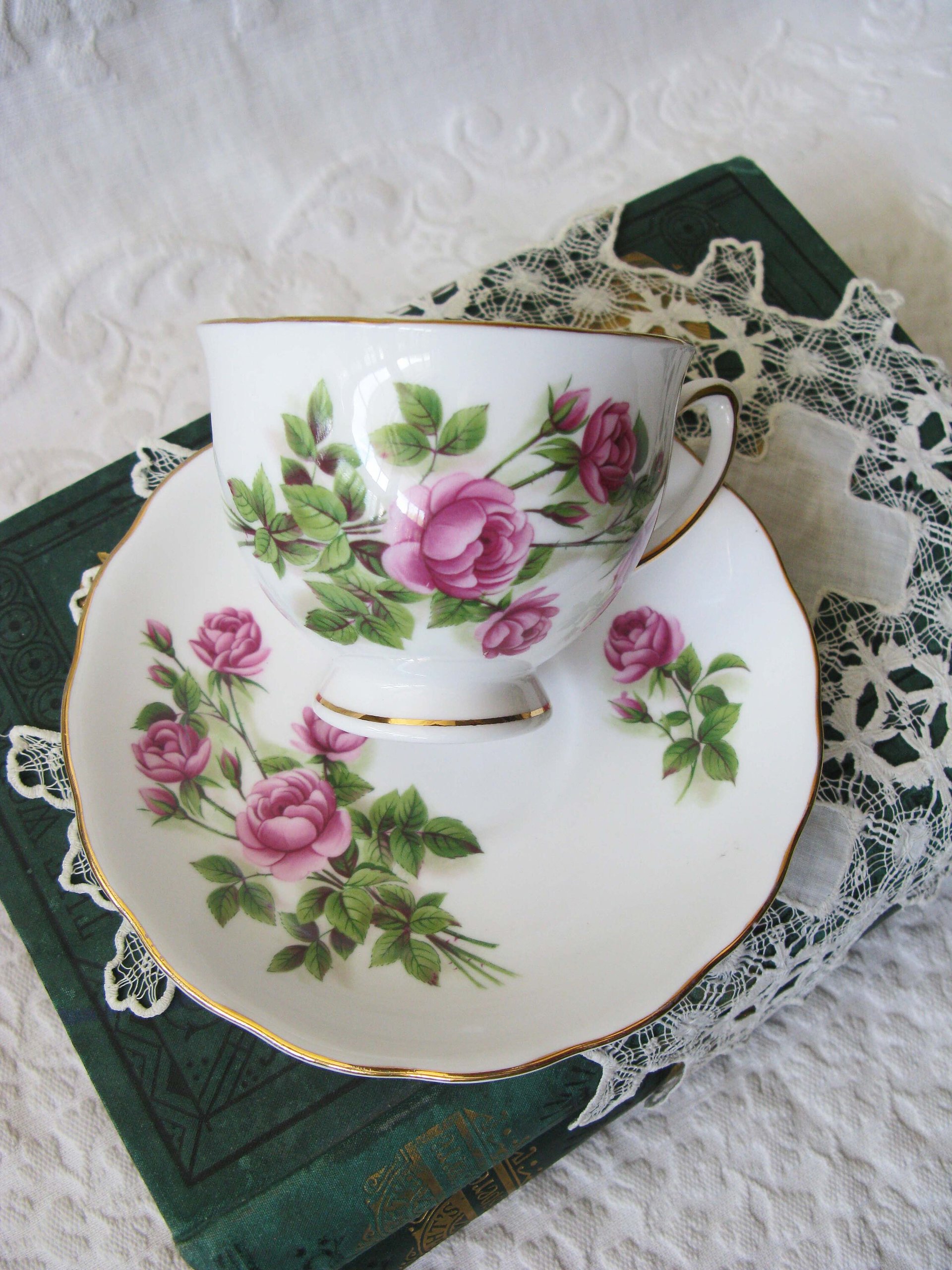 Vintage Tea Cup Pink Roses English Bone China Retro Tea Gift Mid Century Shabby Chic Farmhouse Jane Austen Downton Abbey WhenRosesBloom
