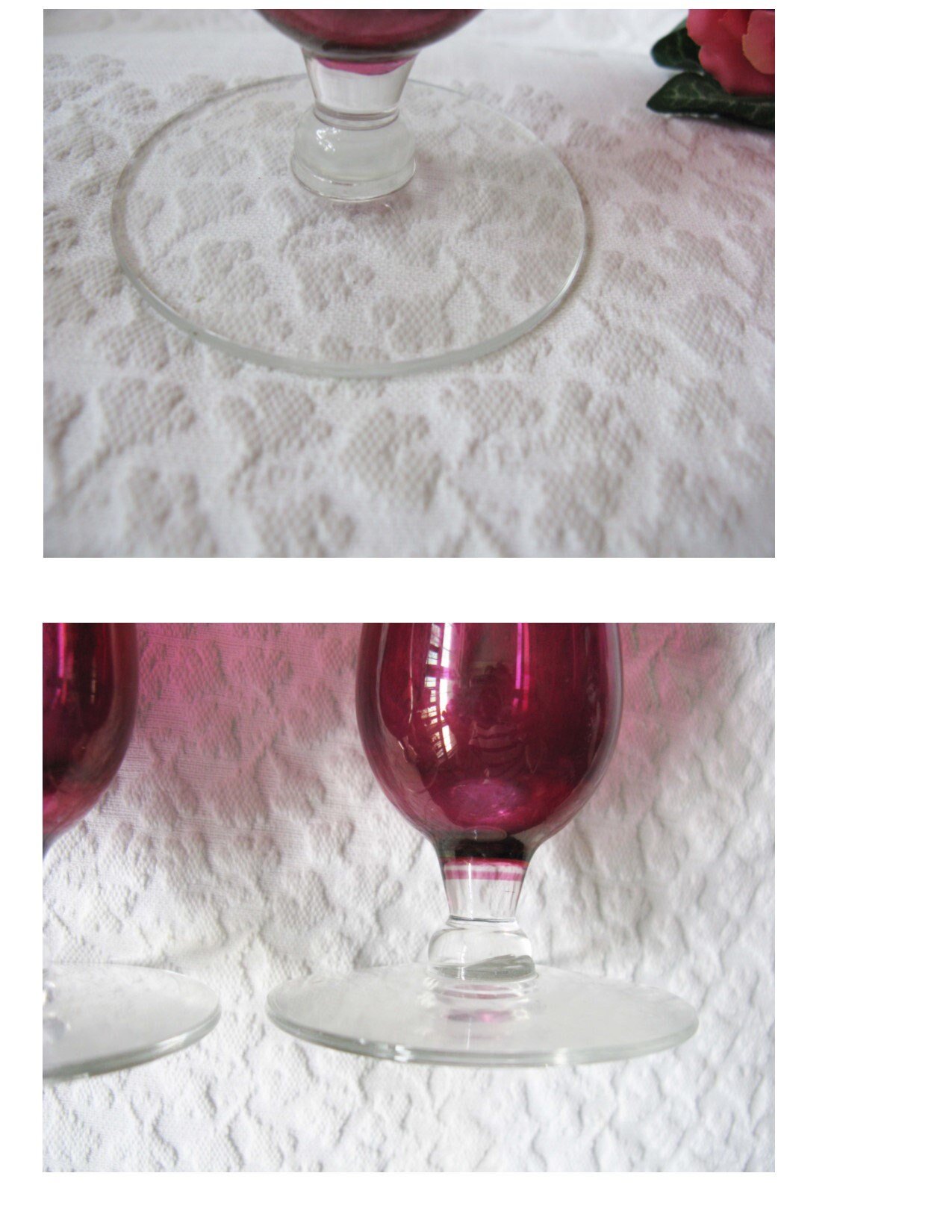 Vintage Pair Etched Cranberry Glass Flower Bud Vase Pair 2 Ruby Flash Style Bohemian Glass Shabby Decor Style  Farmhouse WhenRosesBloom