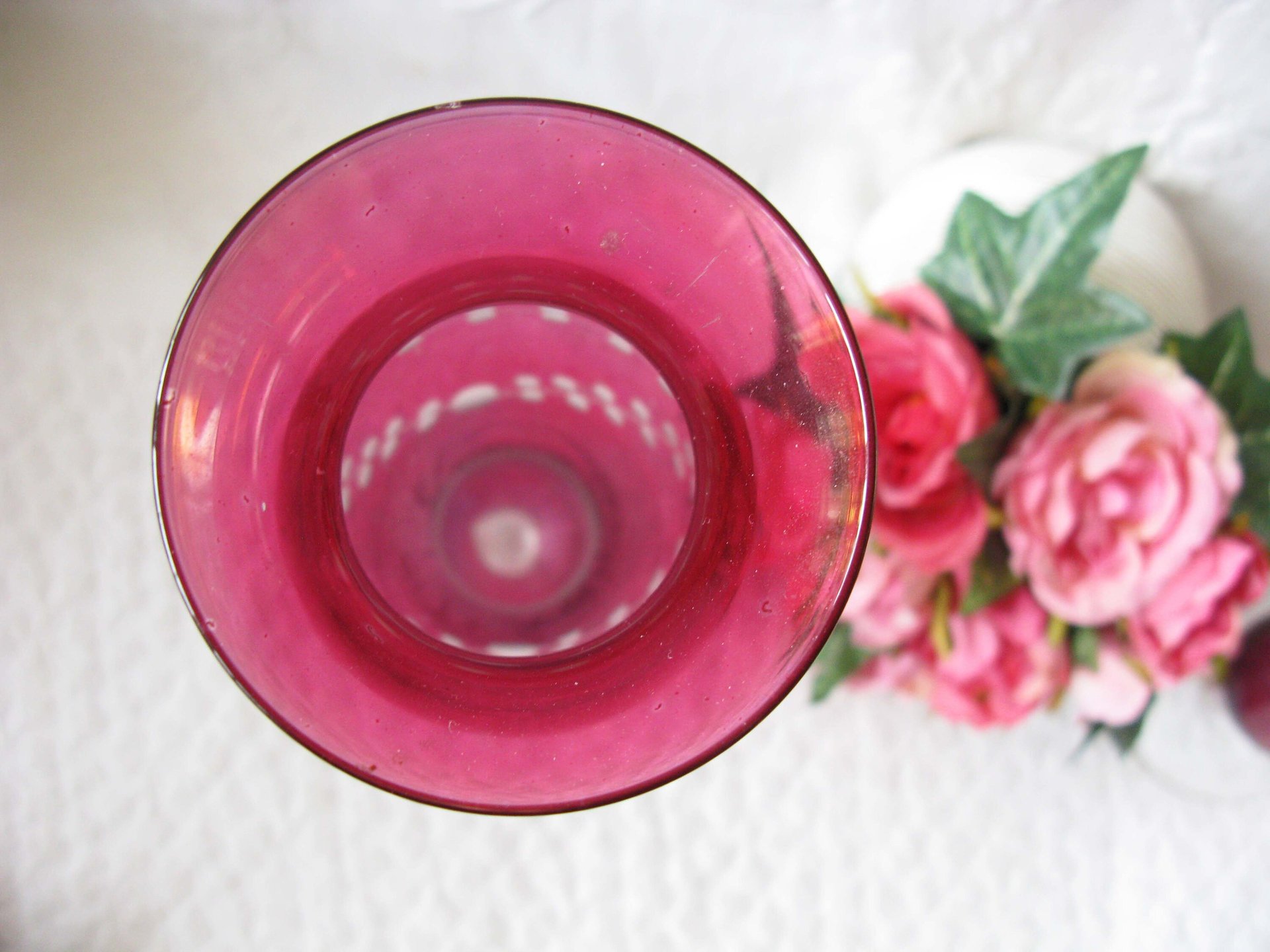 Vintage Pair Etched Cranberry Glass Flower Bud Vase Pair 2 Ruby Flash Style Bohemian Glass Shabby Decor Style  Farmhouse WhenRosesBloom