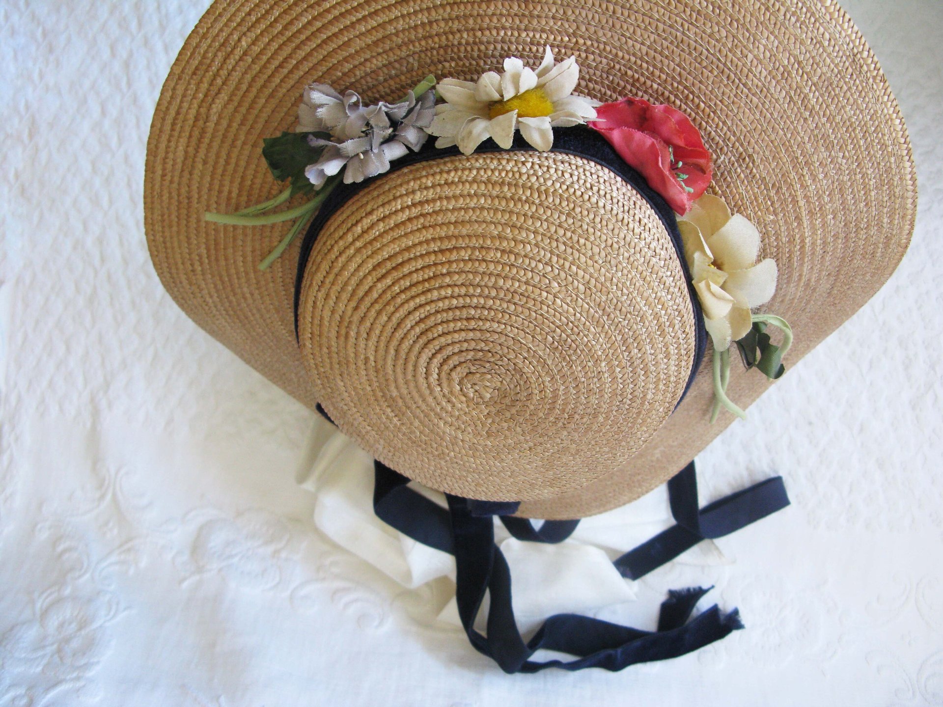 Straw Hat with flowers Vintage Classic Romantic Elegance Retro  Artsy Style Garden Wedding Tea Party Cosplay  WhenRosesBloom