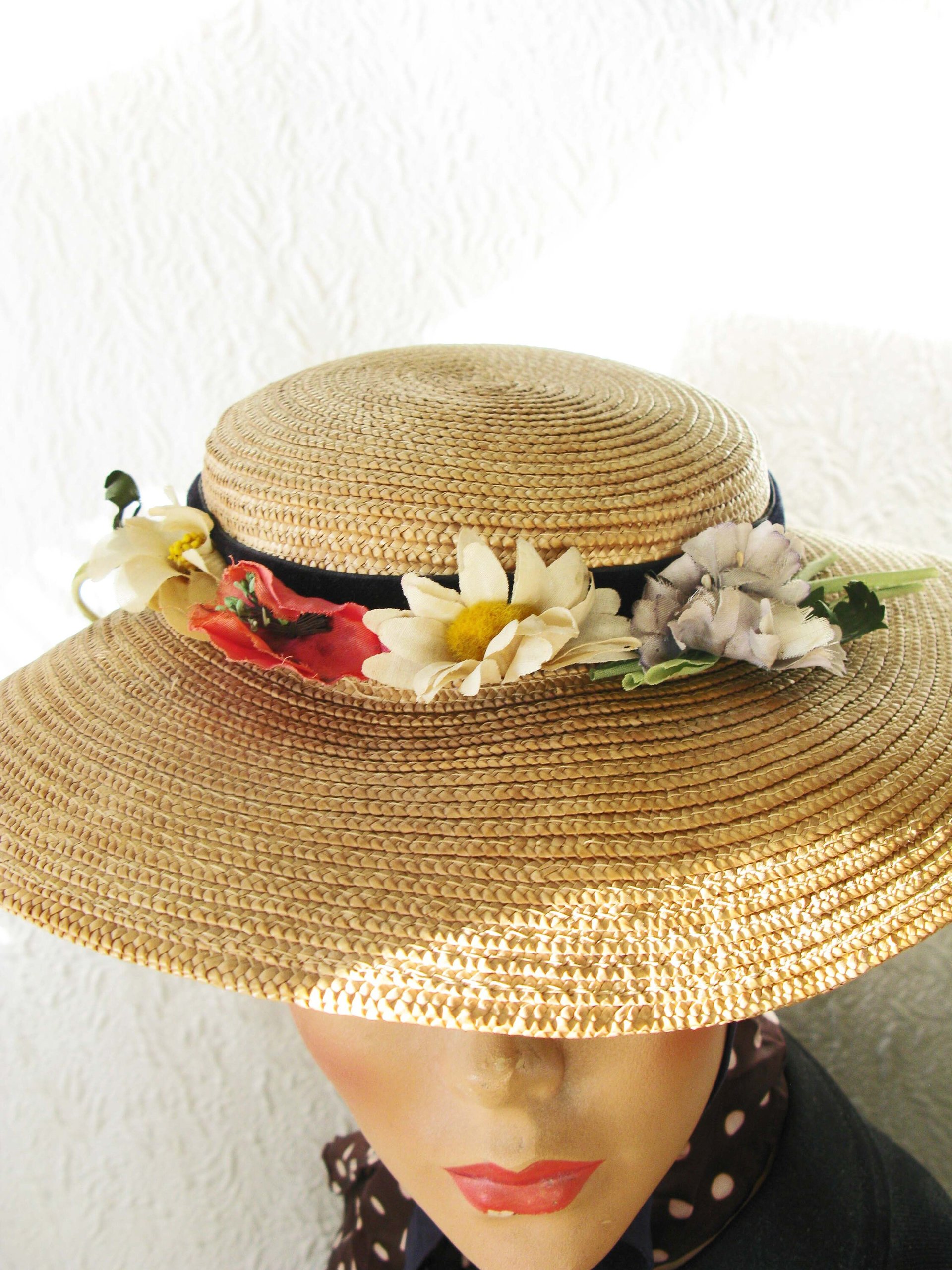 Straw Hat with flowers Vintage Classic Romantic Elegance Retro  Artsy Style Garden Wedding Tea Party Cosplay  WhenRosesBloom