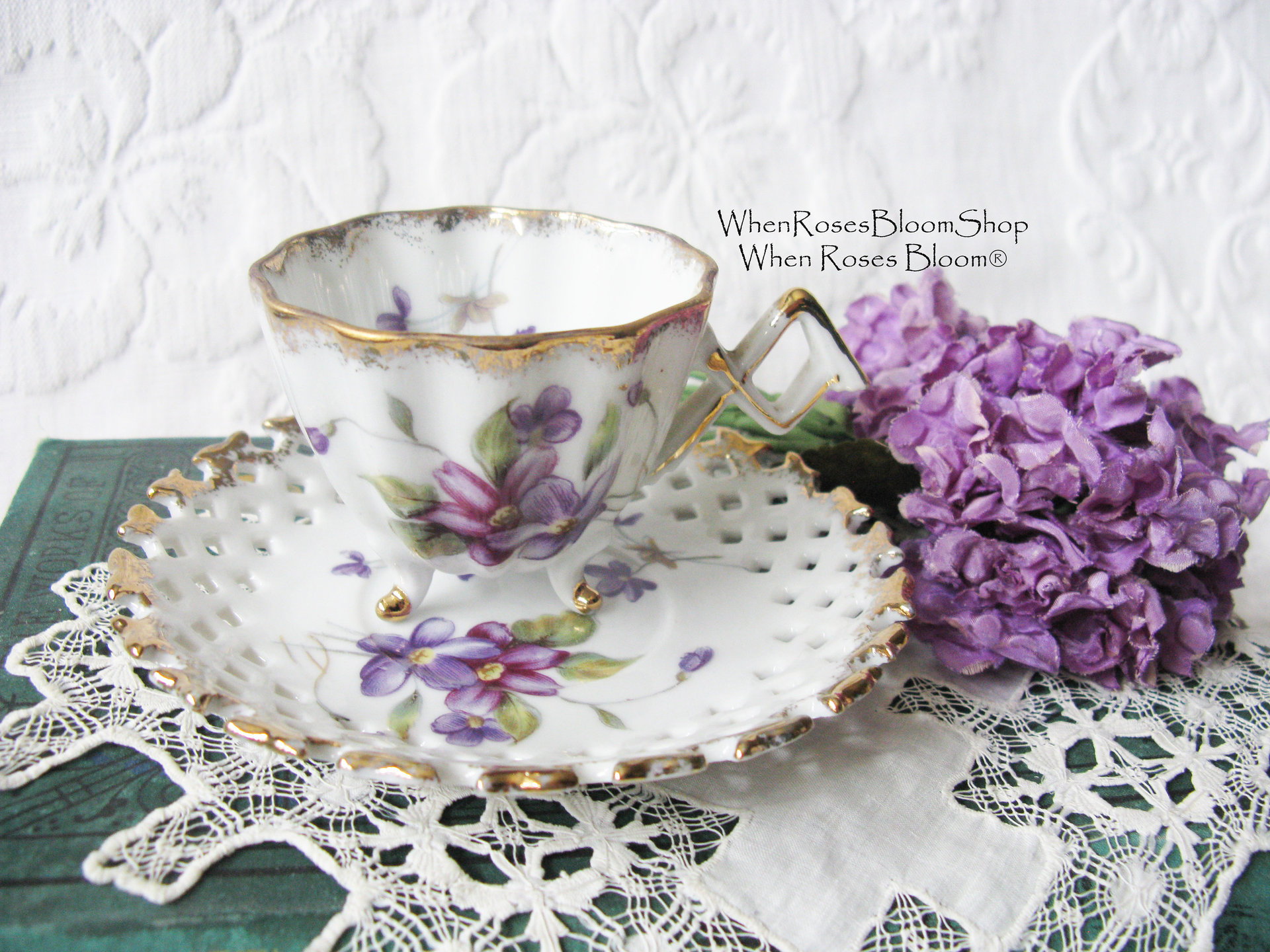 Violet Tea Cup Vintage Footed Cabinet Cup Child Dolly Mid Century Japan  Retro Tea Gift Cottage Farmhouse Shabby Chic Style WhenRosesBloom