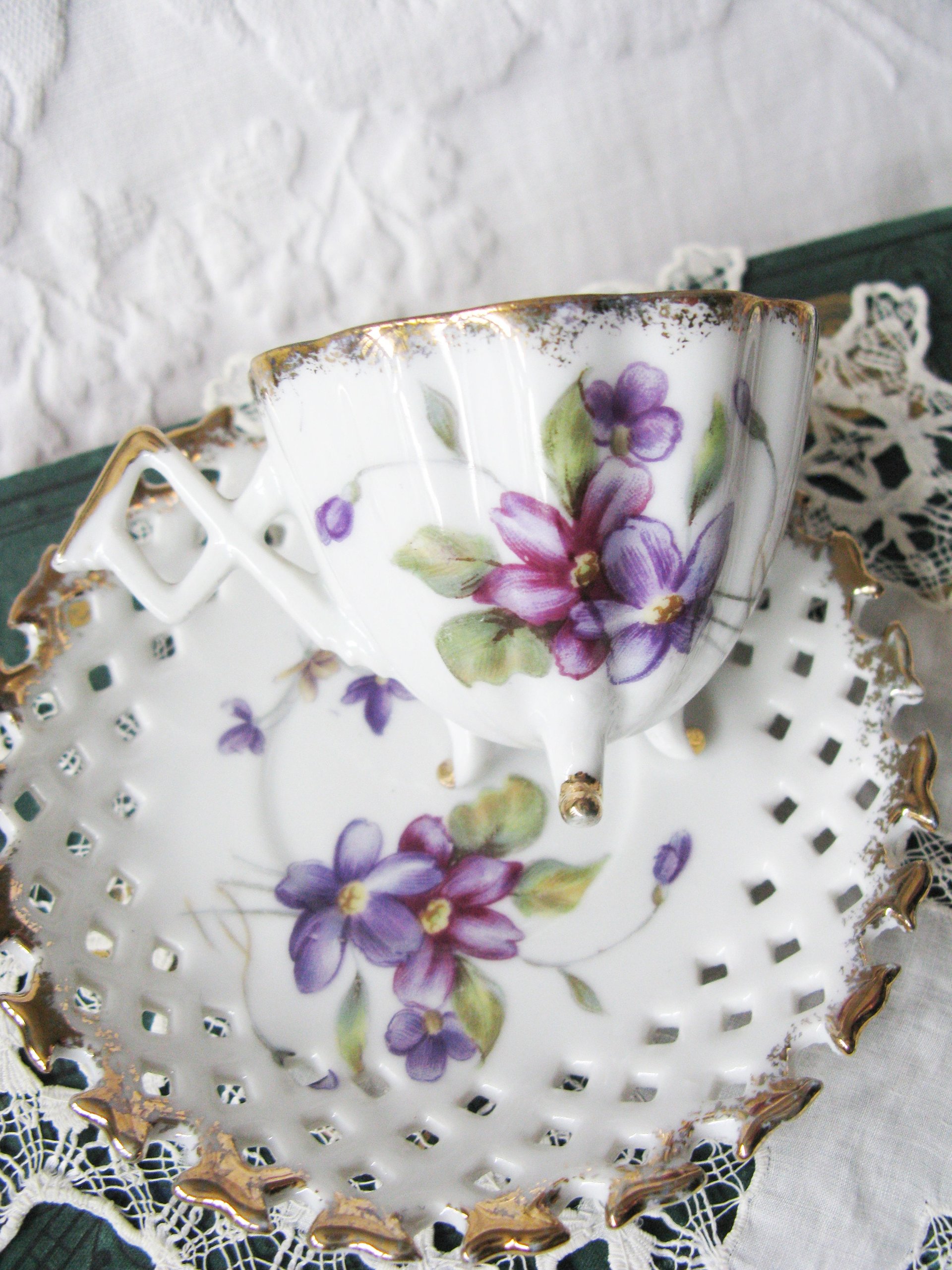 Violet Tea Cup Vintage Footed Cabinet Cup Child Dolly Mid Century Japan  Retro Tea Gift Cottage Farmhouse Shabby Chic Style WhenRosesBloom