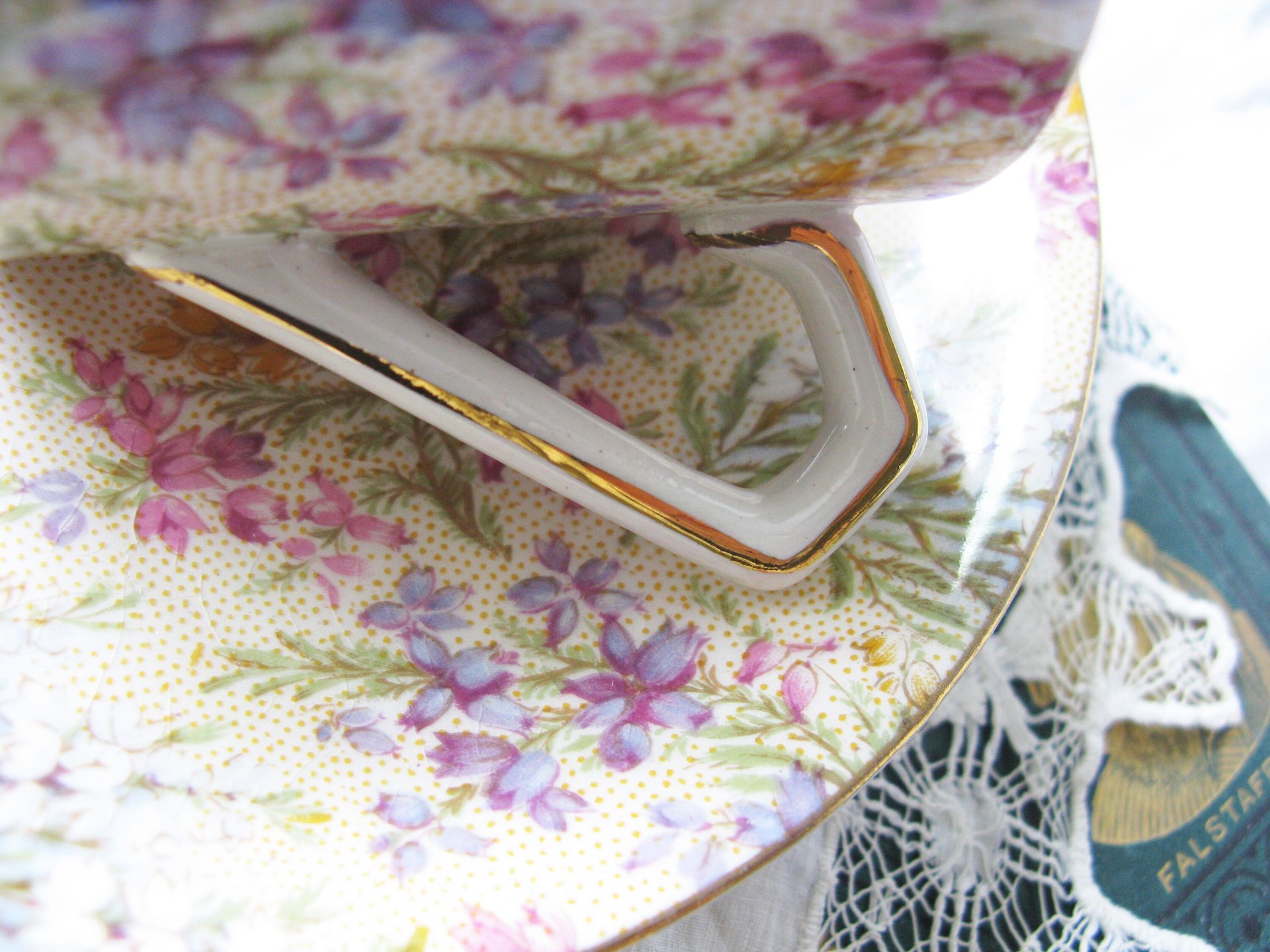 Vintage Tea Cup Chintz Pink Purple Heather Floral English Bone china Tea Cup  Downton Shabby Chic Mid Century Tea Party Gift  WhenRosesBloom
