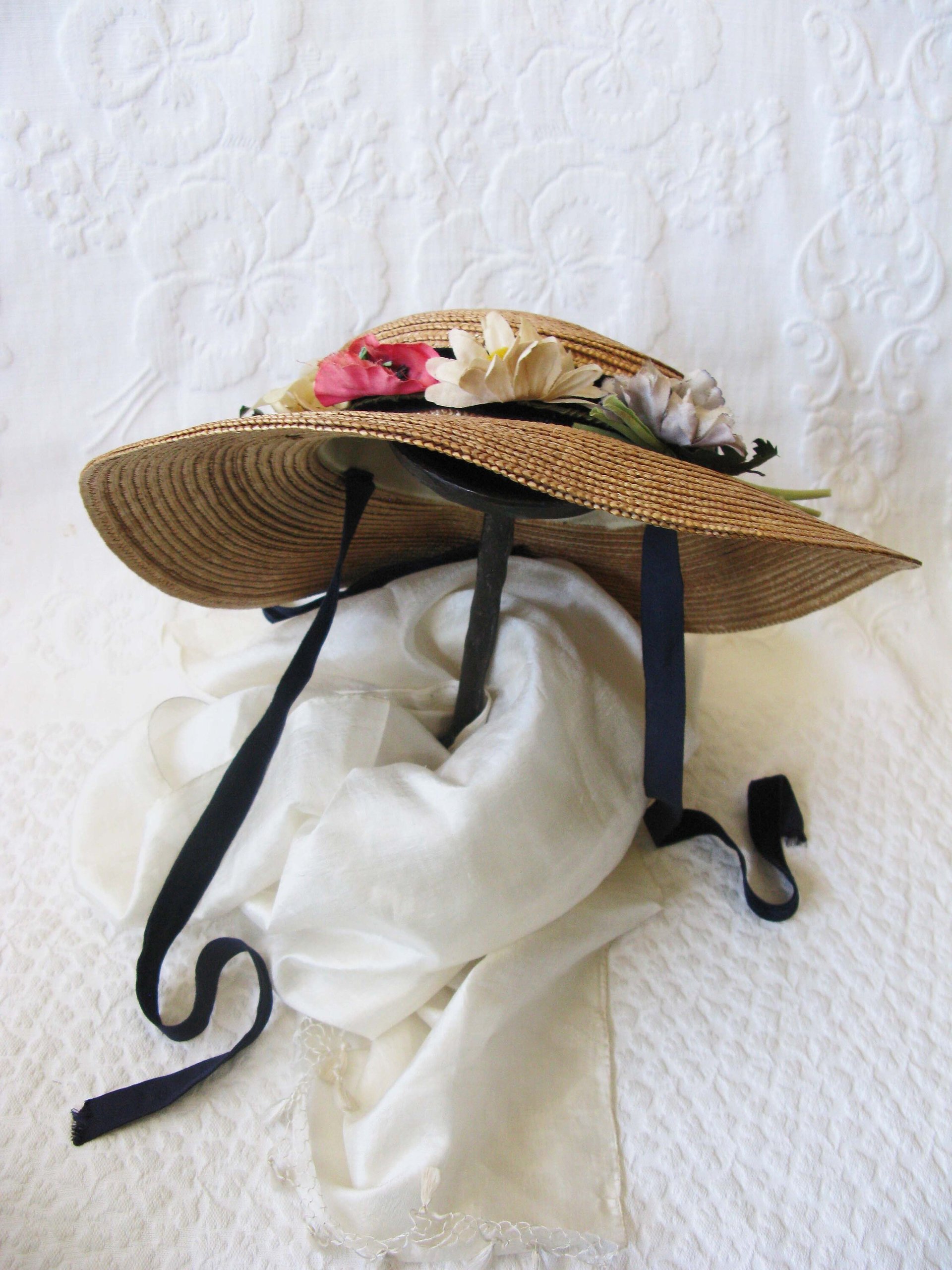 Straw Hat with flowers Vintage Classic Romantic Elegance Retro  Artsy Style Garden Wedding Tea Party Cosplay  WhenRosesBloom