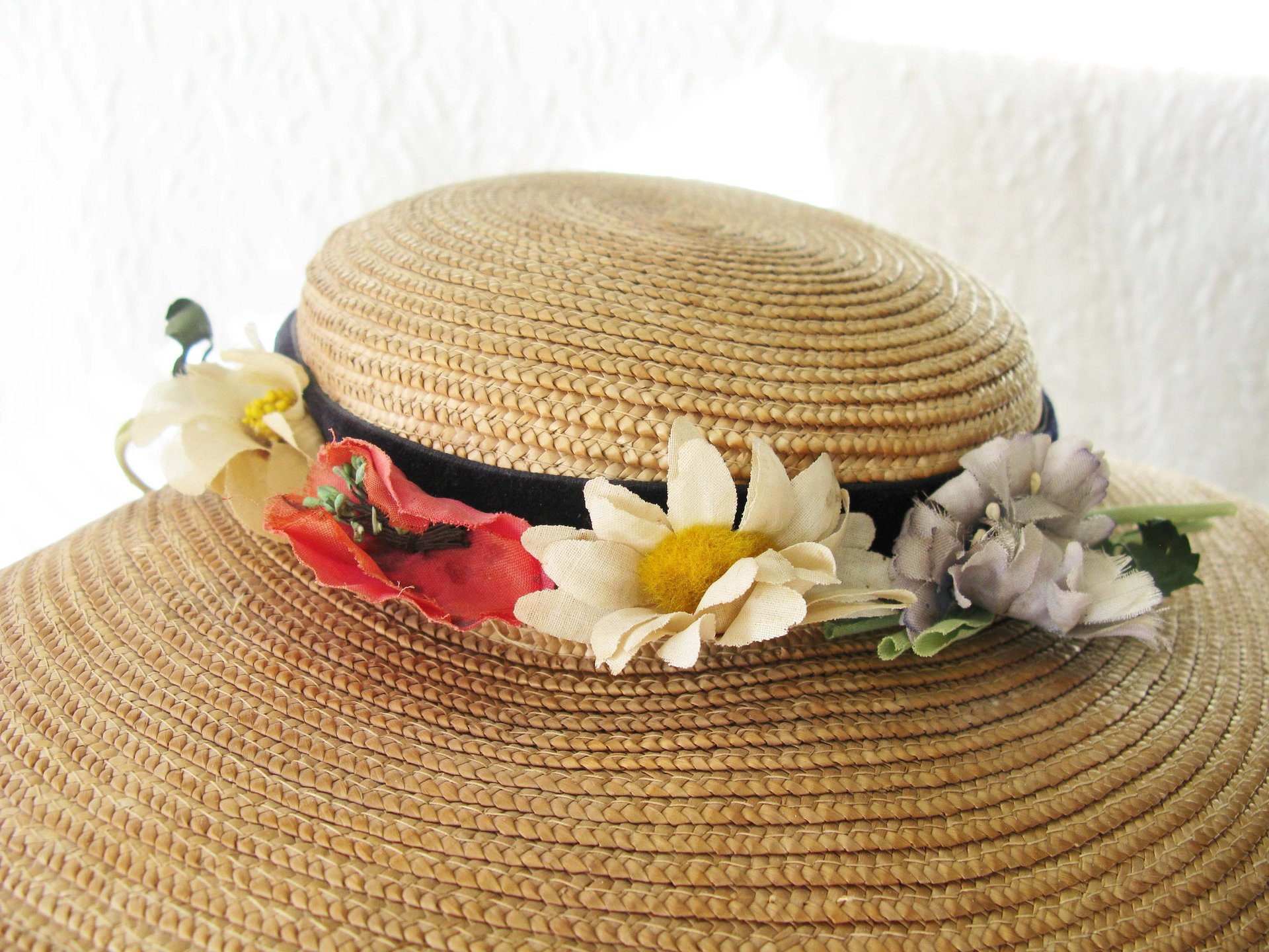 Straw Hat with flowers Vintage Classic Romantic Elegance Retro  Artsy Style Garden Wedding Tea Party Cosplay  WhenRosesBloom