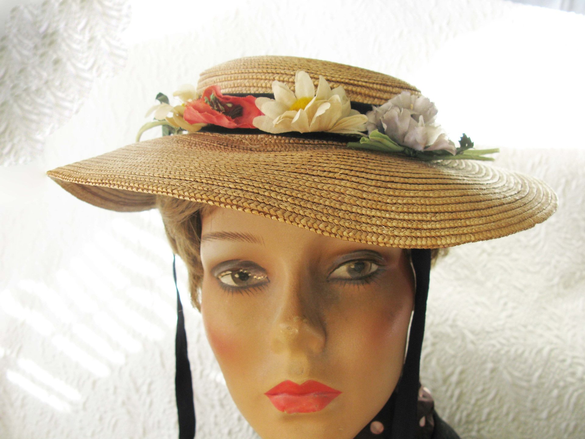 Straw Hat with flowers Vintage Classic Romantic Elegance Retro  Artsy Style Garden Wedding Tea Party Cosplay  WhenRosesBloom