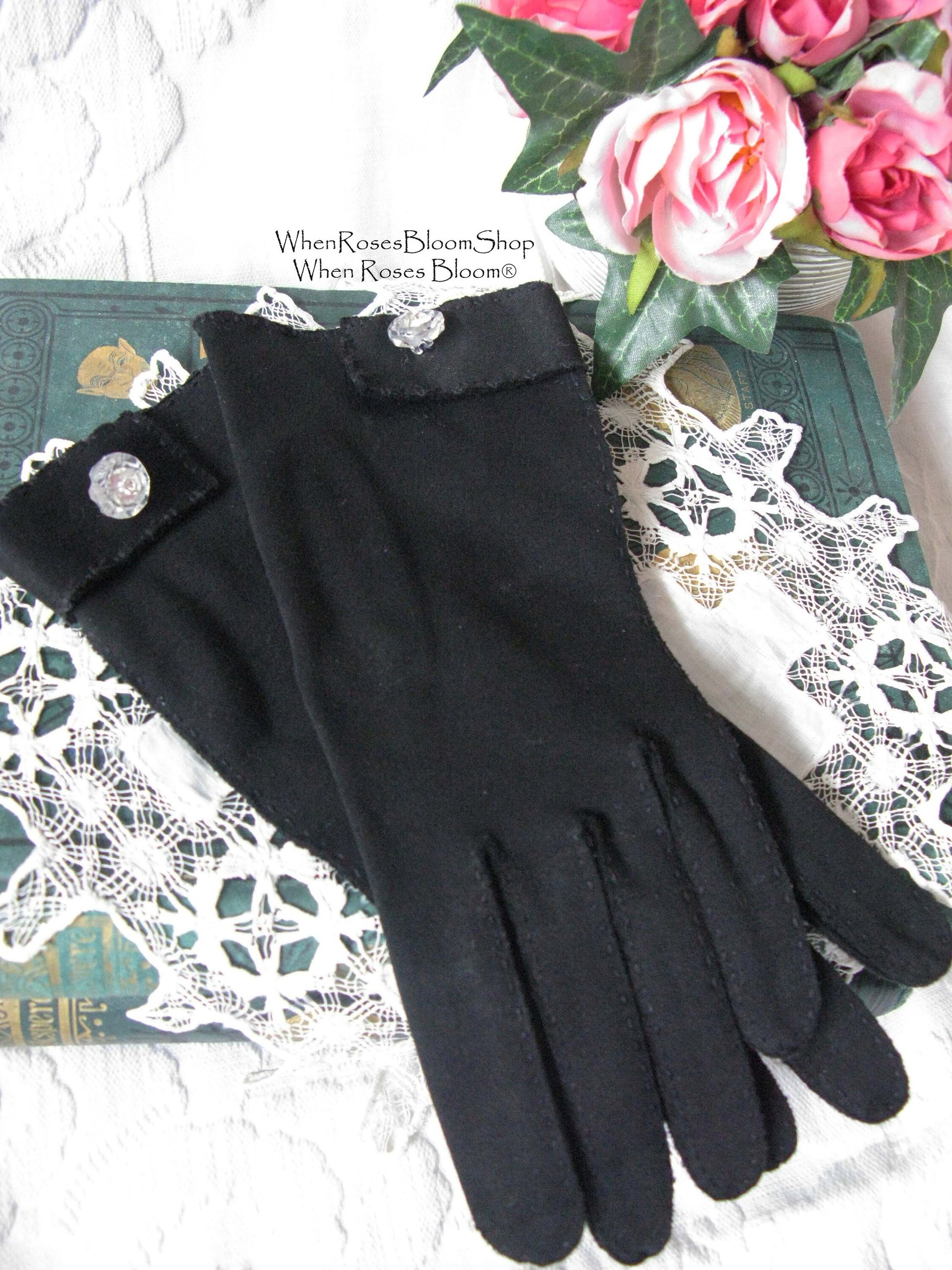 Black Gloves Vintage Size 6.5 Retro Mid Century Tea Dance Wedding Downton Miss Fisher Steampunk Cosplay Glove Free Ship  US When Roses Bloom