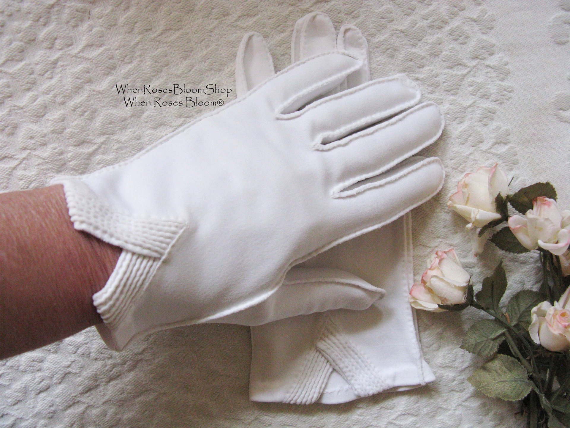 Gloves White Short Retro Vintage Tea Party Elegant Cosplay Downton Miss Fisher Mid Century Style Free Ship US When Roses Bloom