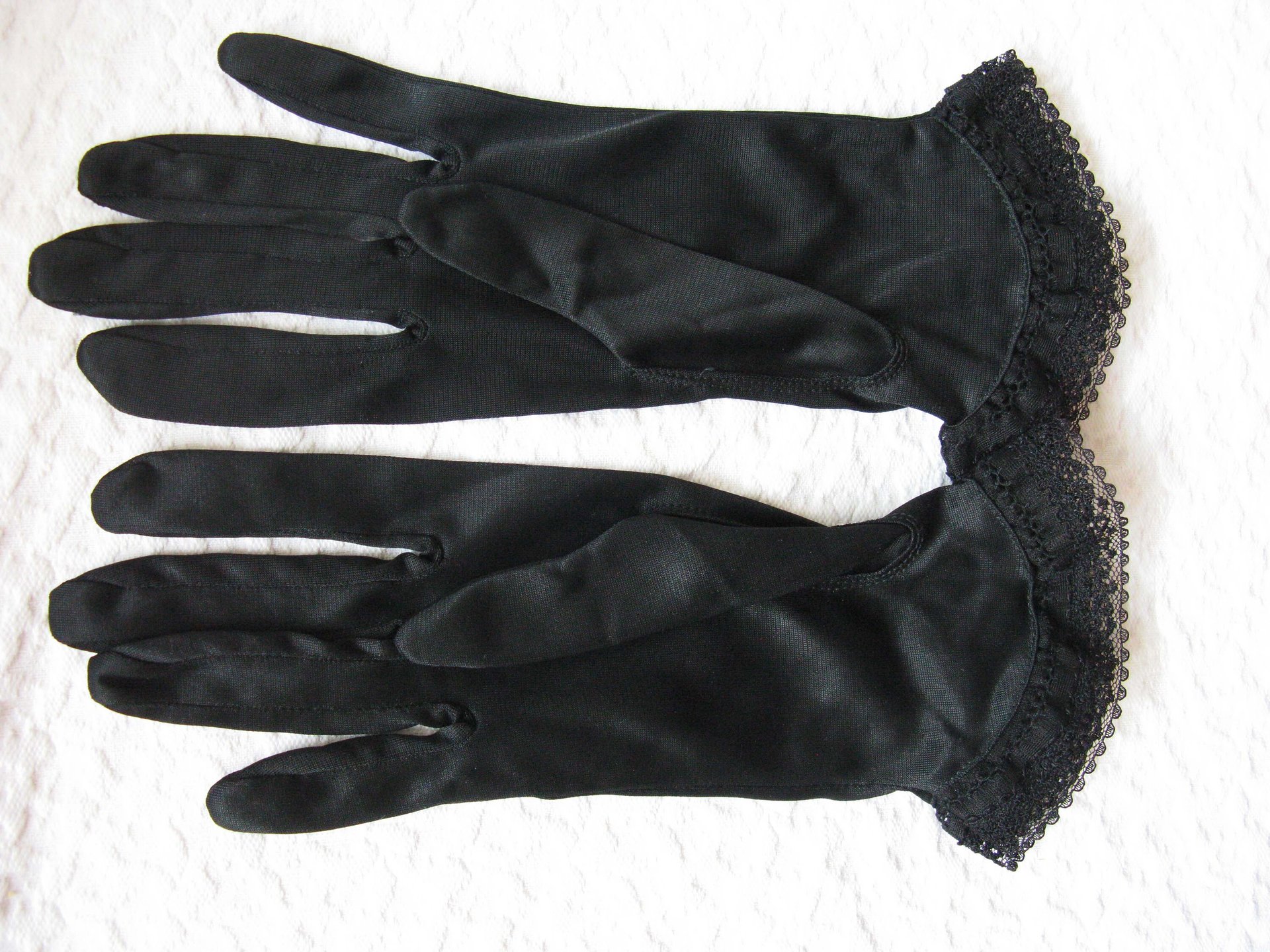 Vintage Gloves Black Sz 6.5 Nylon Retro Mid Century 40s 50s Tea Dance Wedding Downton Steampunk Retro  Cosplay Free Ship US  WhenRosesBloom