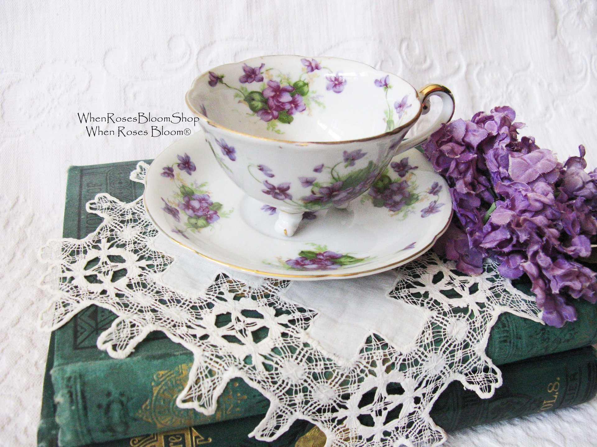 Vintage Lefton  Footed Tea Cup Violets Japan Mid Century Retro Tea Time Birthday Gift Cottage Farmhouse Shabby Chic Style WhenRosesBloom