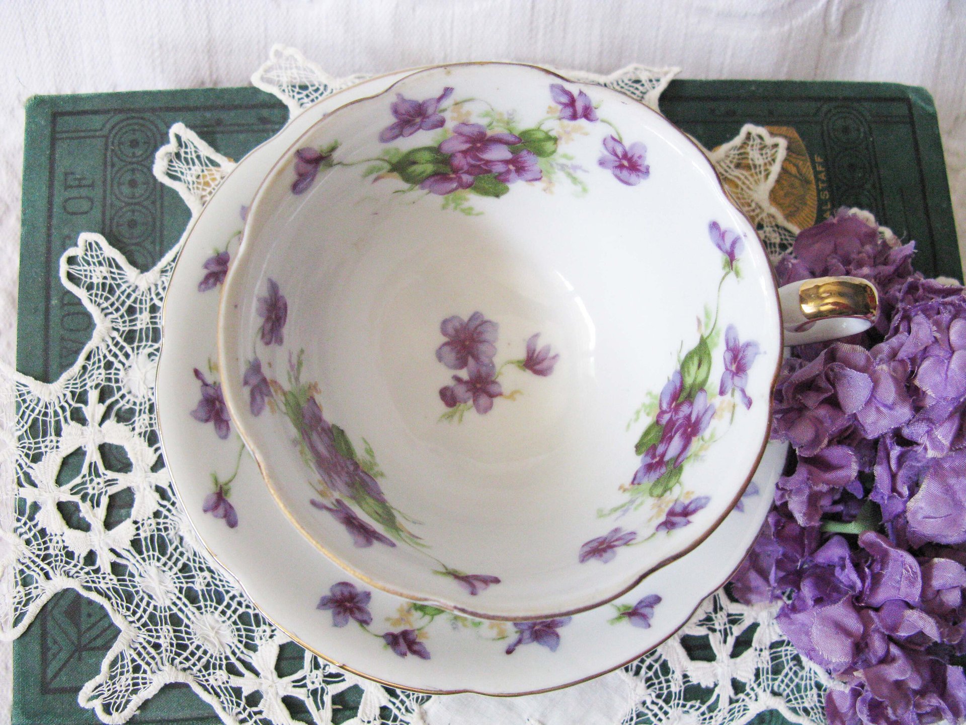 Vintage Lefton  Footed Tea Cup Violets Japan Mid Century Retro Tea Time Birthday Gift Cottage Farmhouse Shabby Chic Style WhenRosesBloom