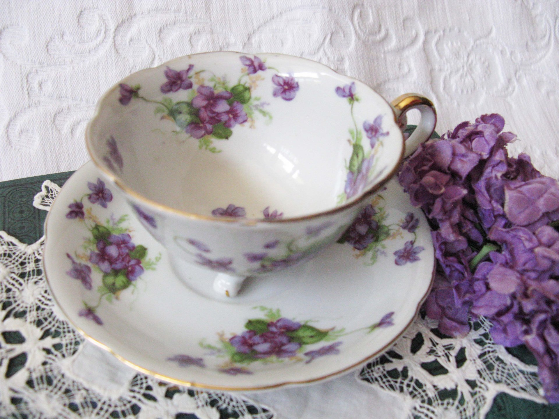 Vintage Lefton  Footed Tea Cup Violets Japan Mid Century Retro Tea Time Birthday Gift Cottage Farmhouse Shabby Chic Style WhenRosesBloom