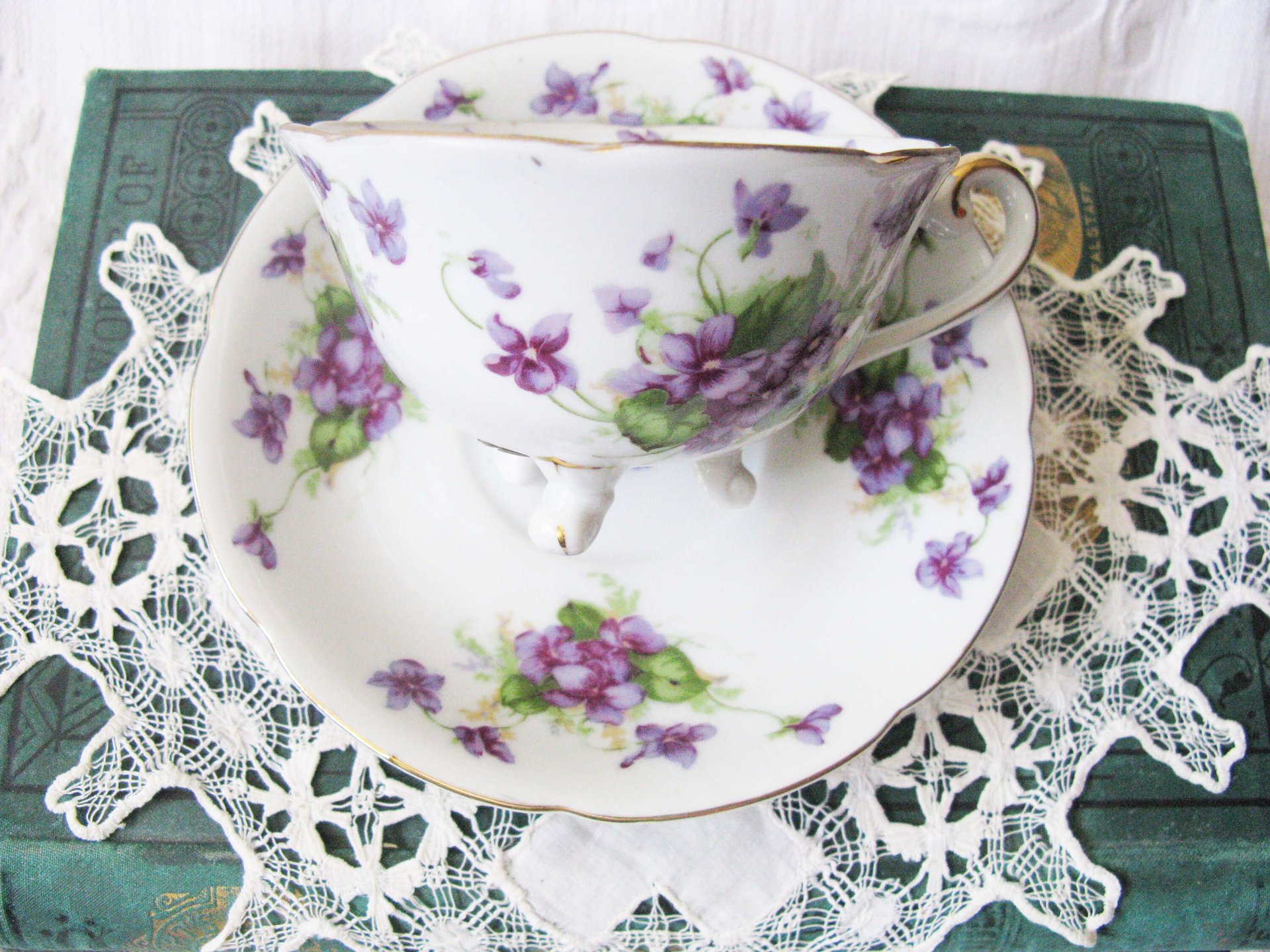 Vintage Lefton  Footed Tea Cup Violets Japan Mid Century Retro Tea Time Birthday Gift Cottage Farmhouse Shabby Chic Style WhenRosesBloom