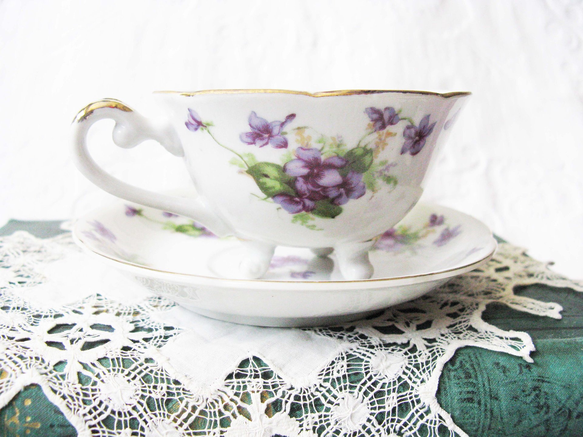 Vintage Lefton  Footed Tea Cup Violets Japan Mid Century Retro Tea Time Birthday Gift Cottage Farmhouse Shabby Chic Style WhenRosesBloom