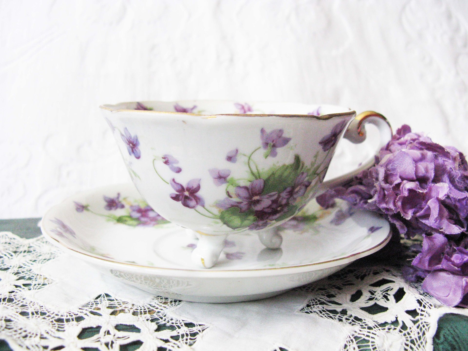 Vintage Lefton  Footed Tea Cup Violets Japan Mid Century Retro Tea Time Birthday Gift Cottage Farmhouse Shabby Chic Style WhenRosesBloom