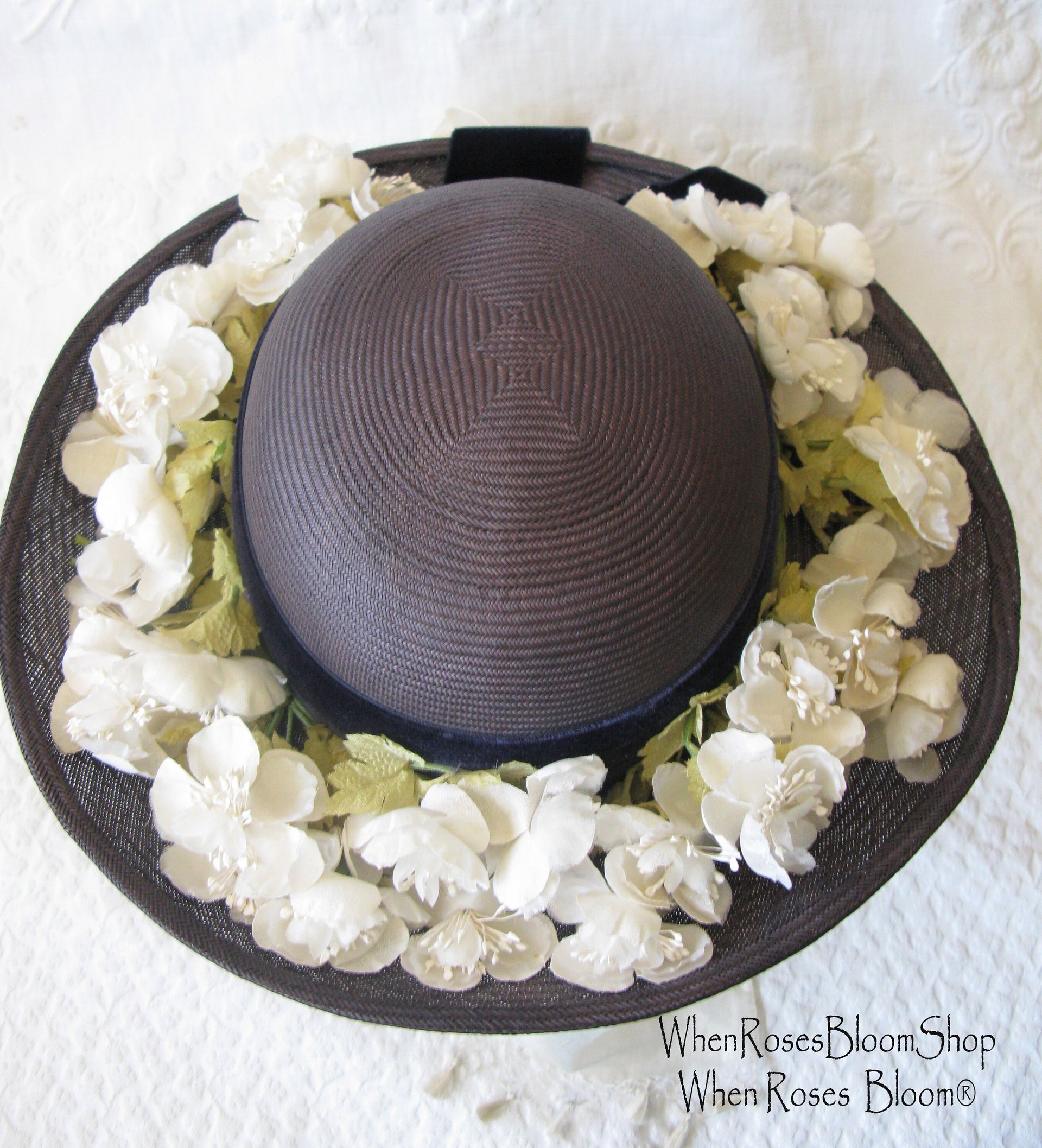 Vintage Blue Straw Hat Classic  Flowers Garden Tea Party Hat Summer Straw Hat with Flowers Mid Century Elegant Cosplay WhenRosesBloom