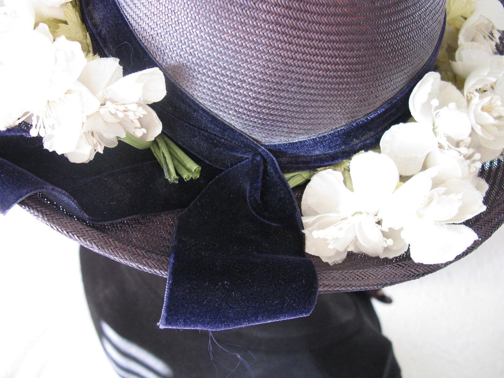Vintage Blue Straw Hat Classic  Flowers Garden Tea Party Hat Summer Straw Hat with Flowers Mid Century Elegant Cosplay WhenRosesBloom