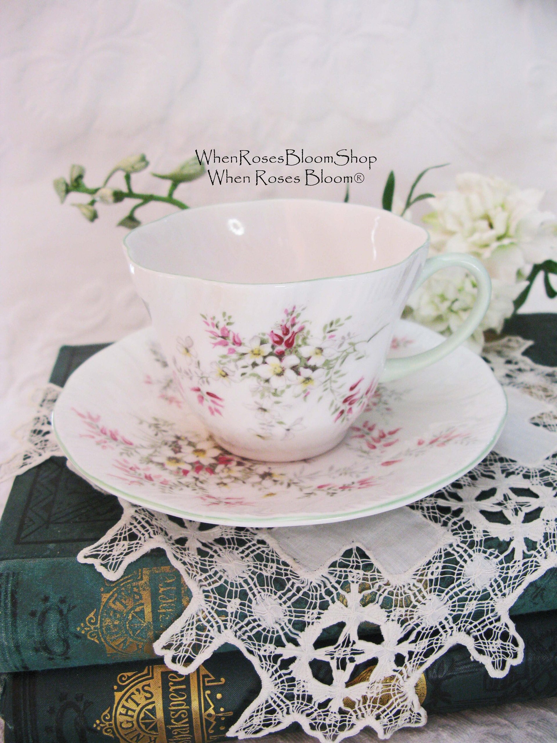 Tea Cup English Floral Bone China Vintage Tea Gift Dainty Pink Shabby Chic Retro Mid Century Classic British Shelley Look  WhenRosesBloom