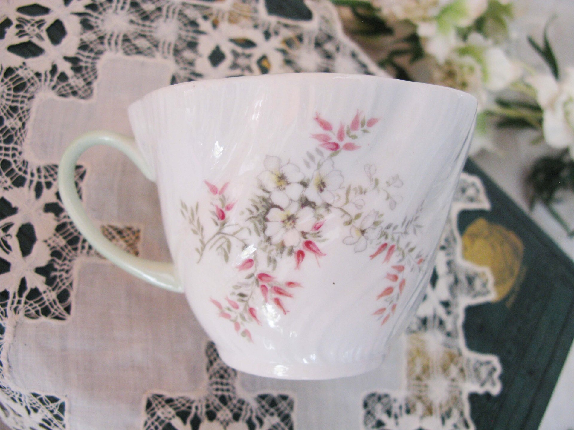 Tea Cup English Floral Bone China Vintage Tea Gift Dainty Pink Shabby Chic Retro Mid Century Classic British Shelley Look  WhenRosesBloom