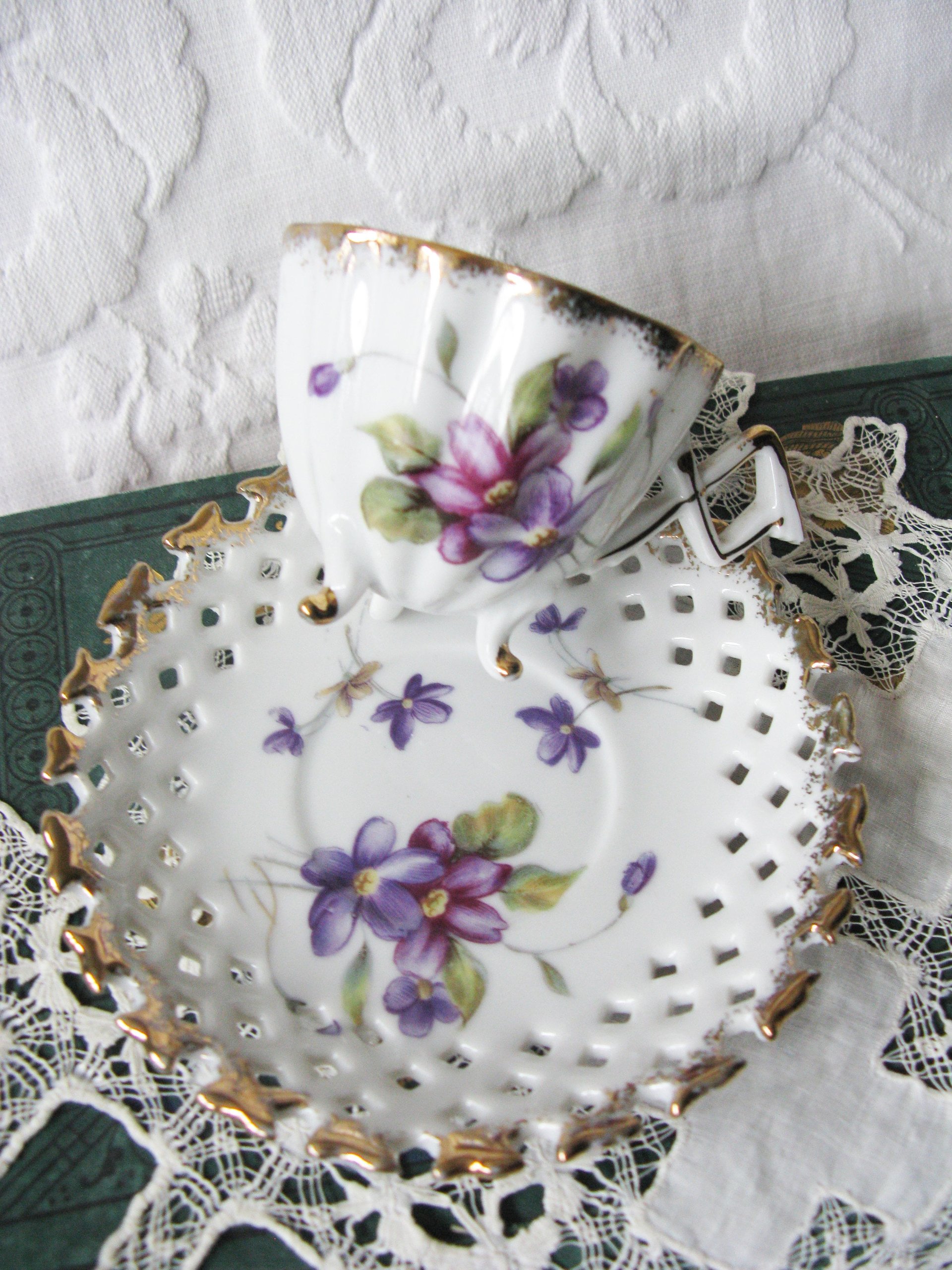 Violet Tea Cup Vintage Footed Cabinet Cup Child Dolly Mid Century Japan  Retro Tea Gift Cottage Farmhouse Shabby Chic Style WhenRosesBloom