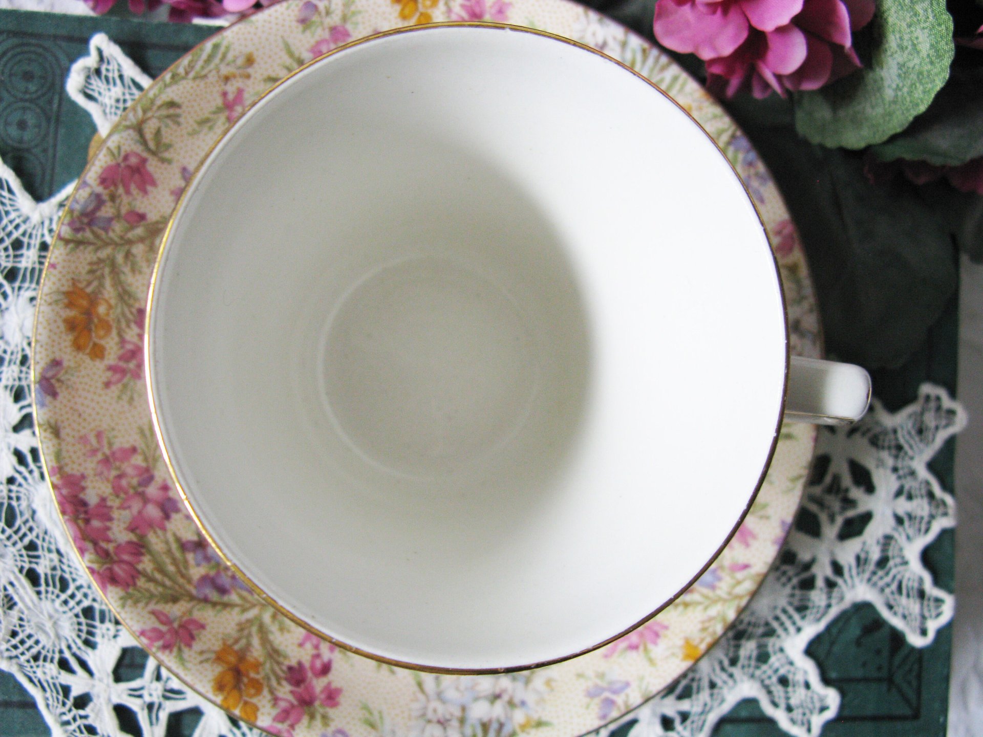 Vintage Tea Cup Chintz Pink Purple Heather Floral English Bone china Tea Cup  Downton Shabby Chic Mid Century Tea Party Gift  WhenRosesBloom