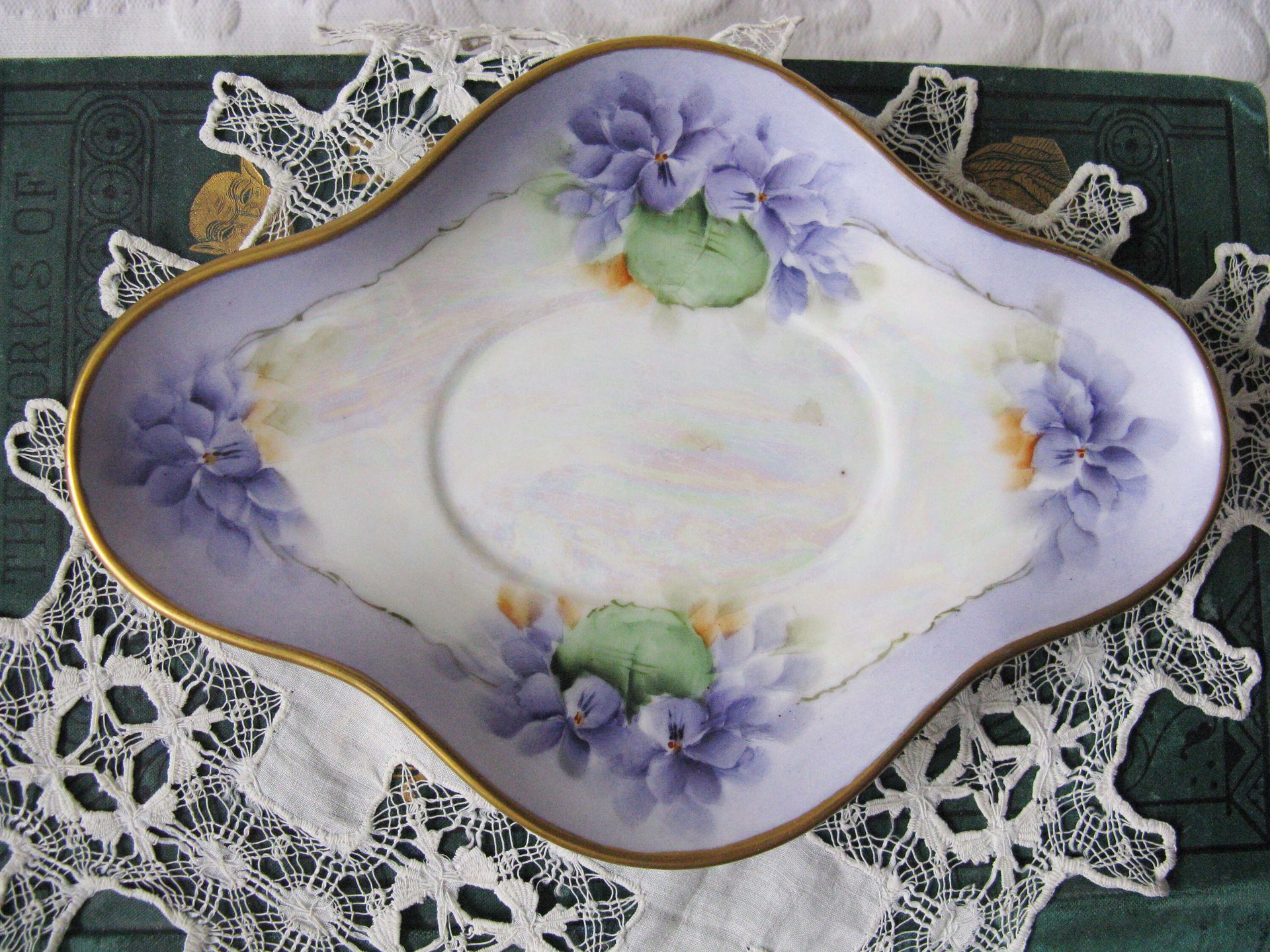 Vintage Violet China Sauce Gravy Jam Dish with Plate Hand Painted 1900's Edwardian Victorian Downton Cottage Shabby Chic WhenRosesBloom