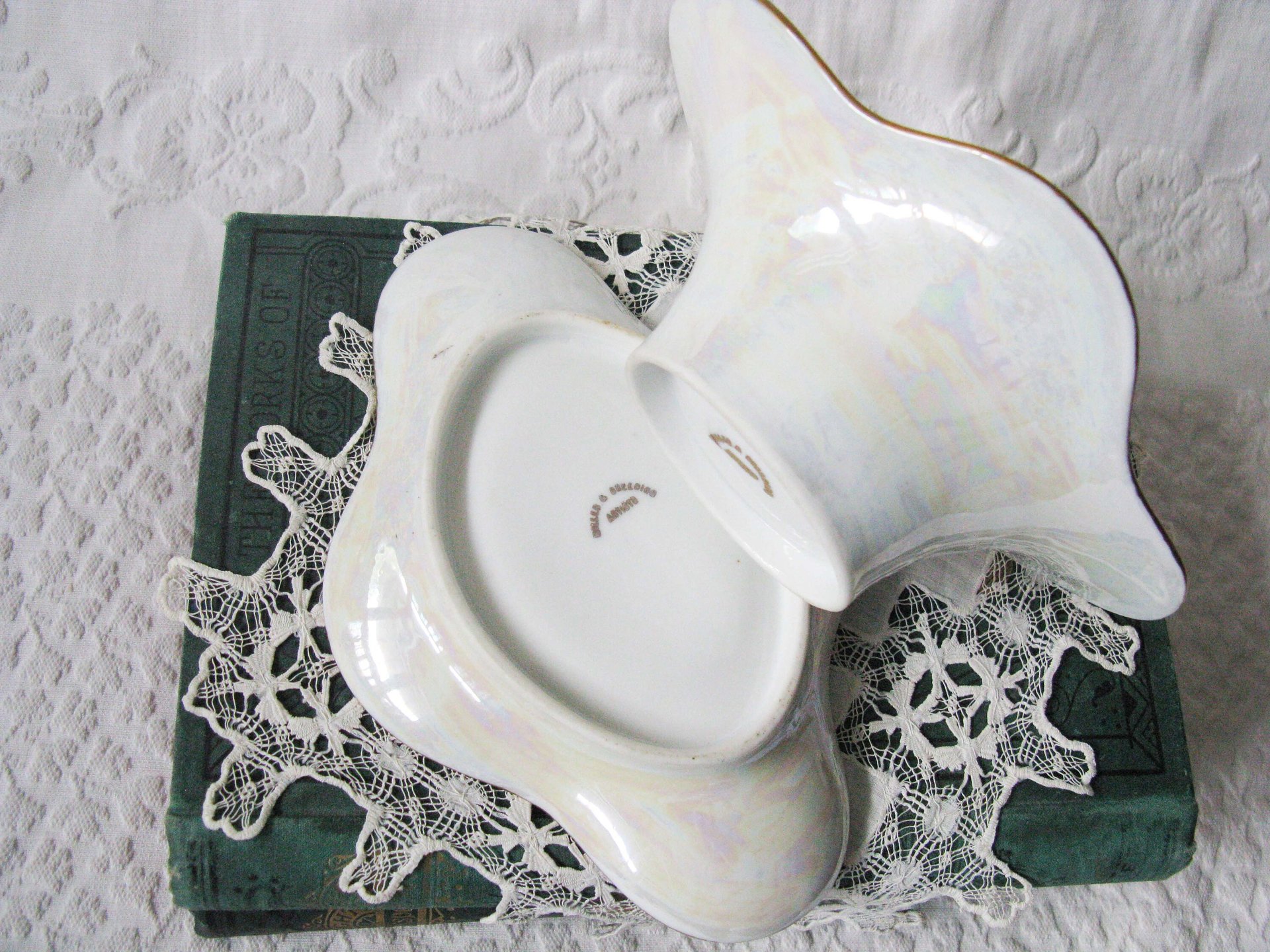 Vintage Violet China Sauce Gravy Jam Dish with Plate Hand Painted 1900's Edwardian Victorian Downton Cottage Shabby Chic WhenRosesBloom