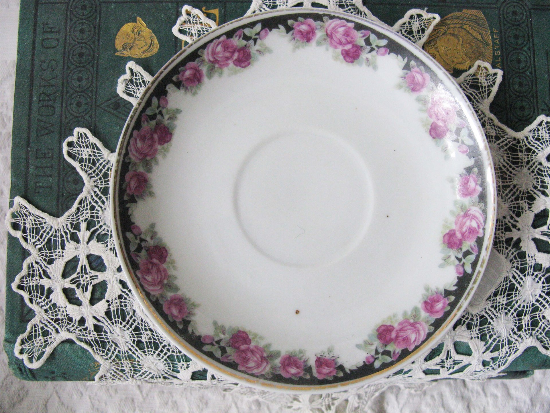 6 Tea Cups Pink Roses Black Chintz Look Set 6 Vintage Made in Japan Tea Time Gift Mid Century Farmhouse Cottage Shabby Chic WhenRosesBloom