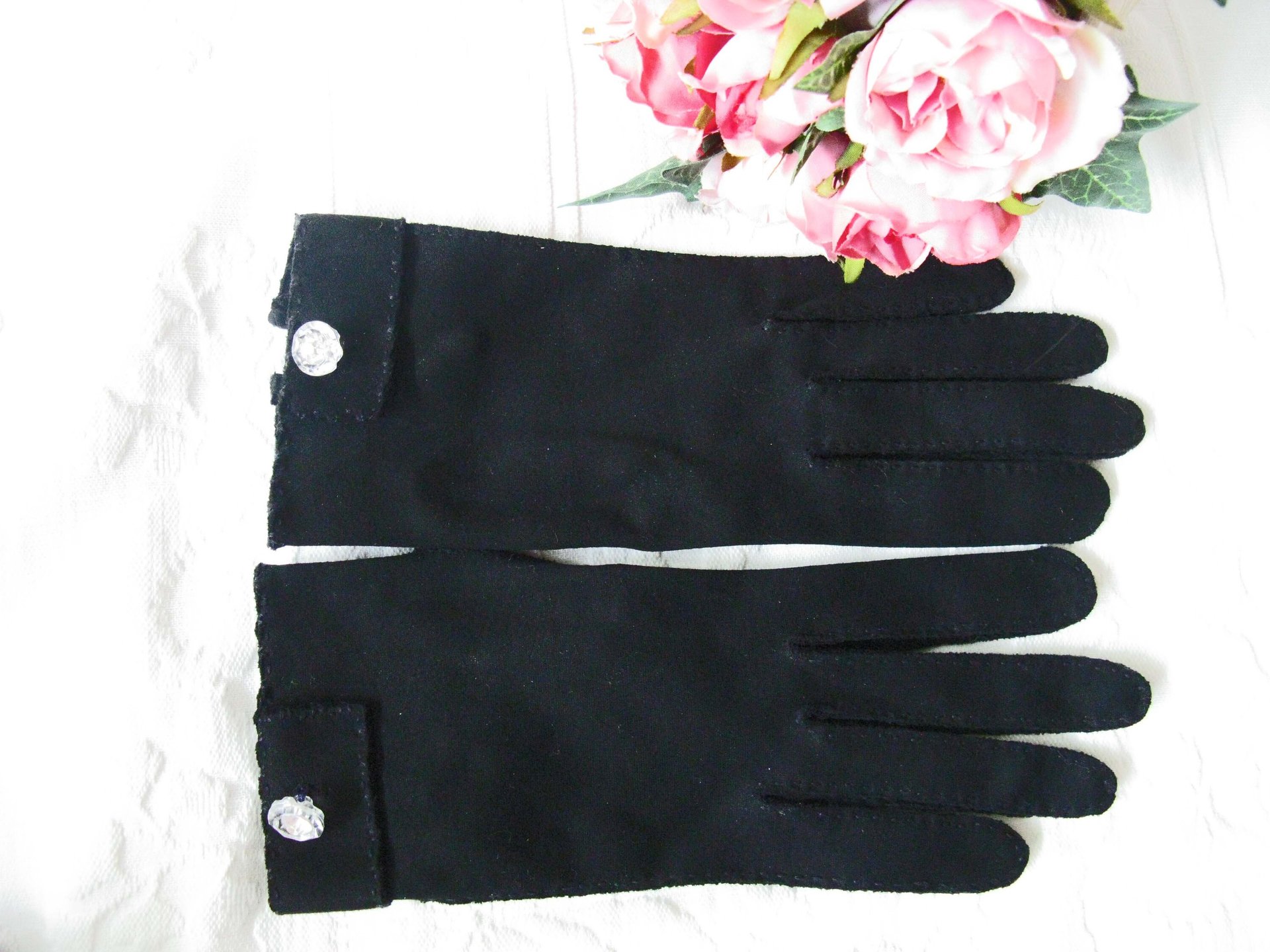 Black Gloves Vintage Size 6.5 Retro Mid Century Tea Dance Wedding Downton Miss Fisher Steampunk Cosplay Glove Free Ship  US When Roses Bloom