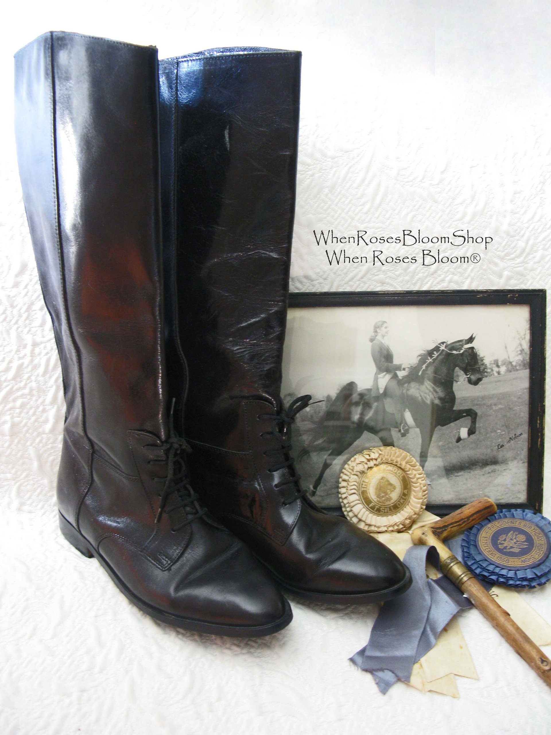 Vintage Riding Boots Classic English Hunt Vintage Decor Photo Prop Black Cosplay Military Miss Fisher Ralph Lauren Style  When Roses Bloom