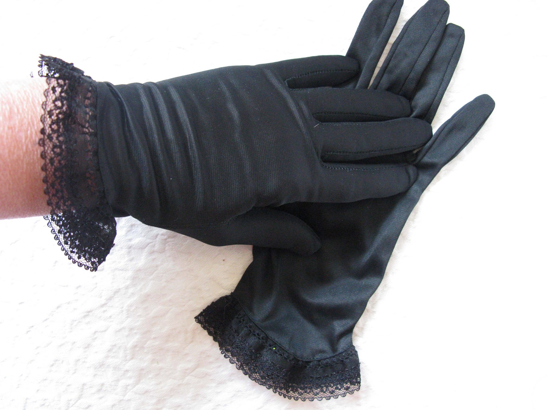 Vintage Gloves Black Sz 6.5 Nylon Retro Mid Century 40s 50s Tea Dance Wedding Downton Steampunk Retro  Cosplay Free Ship US  WhenRosesBloom
