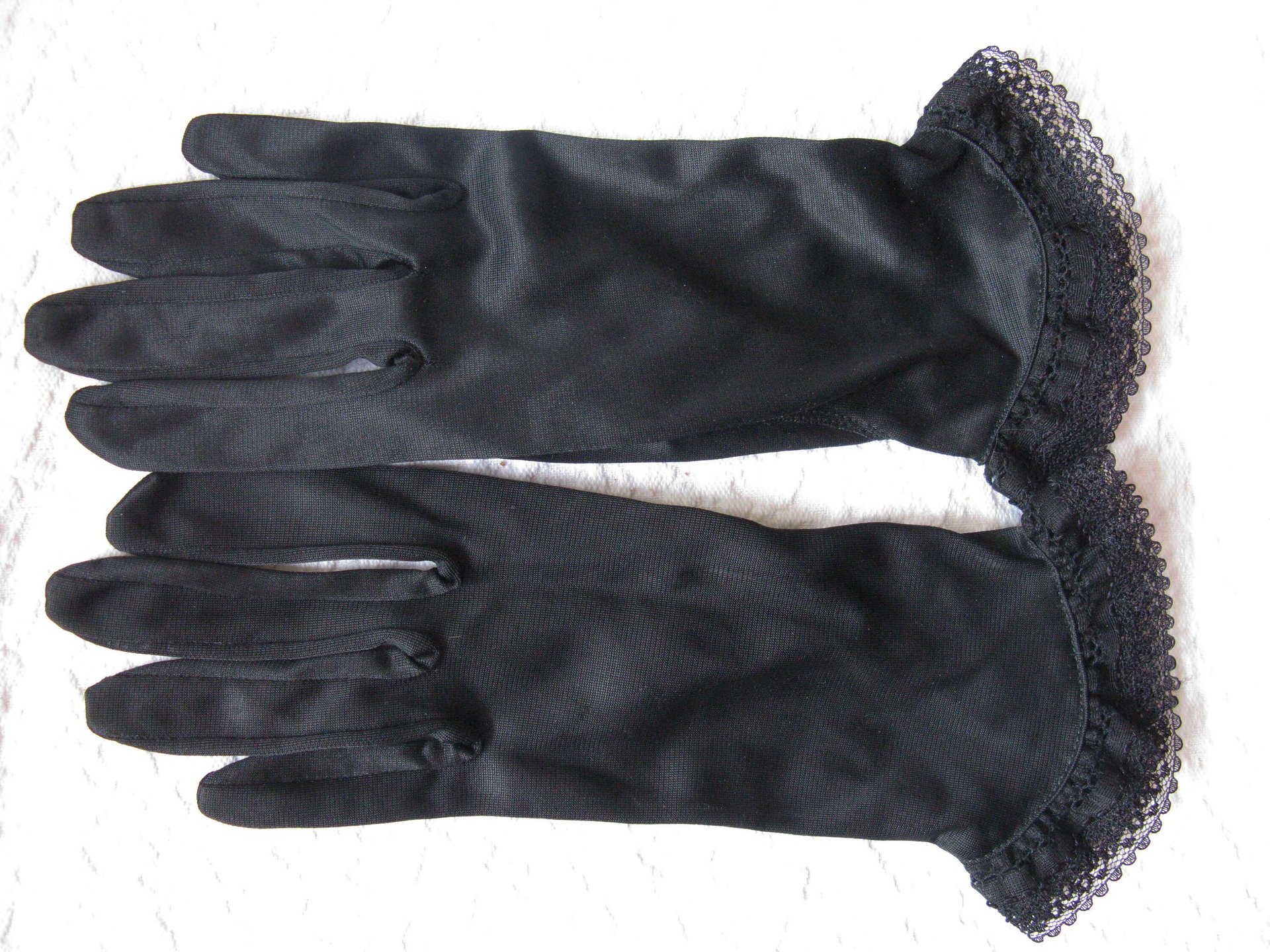 Vintage Gloves Black Sz 6.5 Nylon Retro Mid Century 40s 50s Tea Dance Wedding Downton Steampunk Retro  Cosplay Free Ship US  WhenRosesBloom
