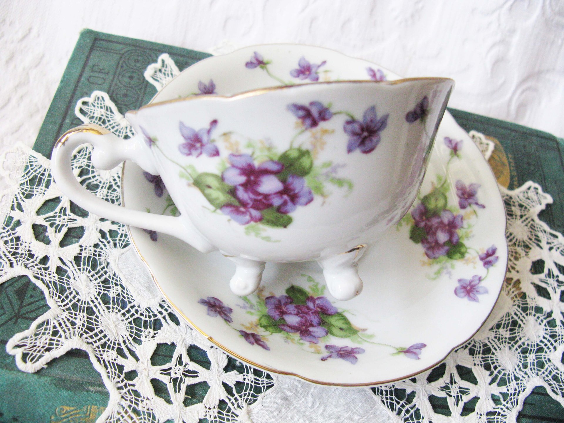 Vintage Lefton  Footed Tea Cup Violets Japan Mid Century Retro Tea Time Birthday Gift Cottage Farmhouse Shabby Chic Style WhenRosesBloom