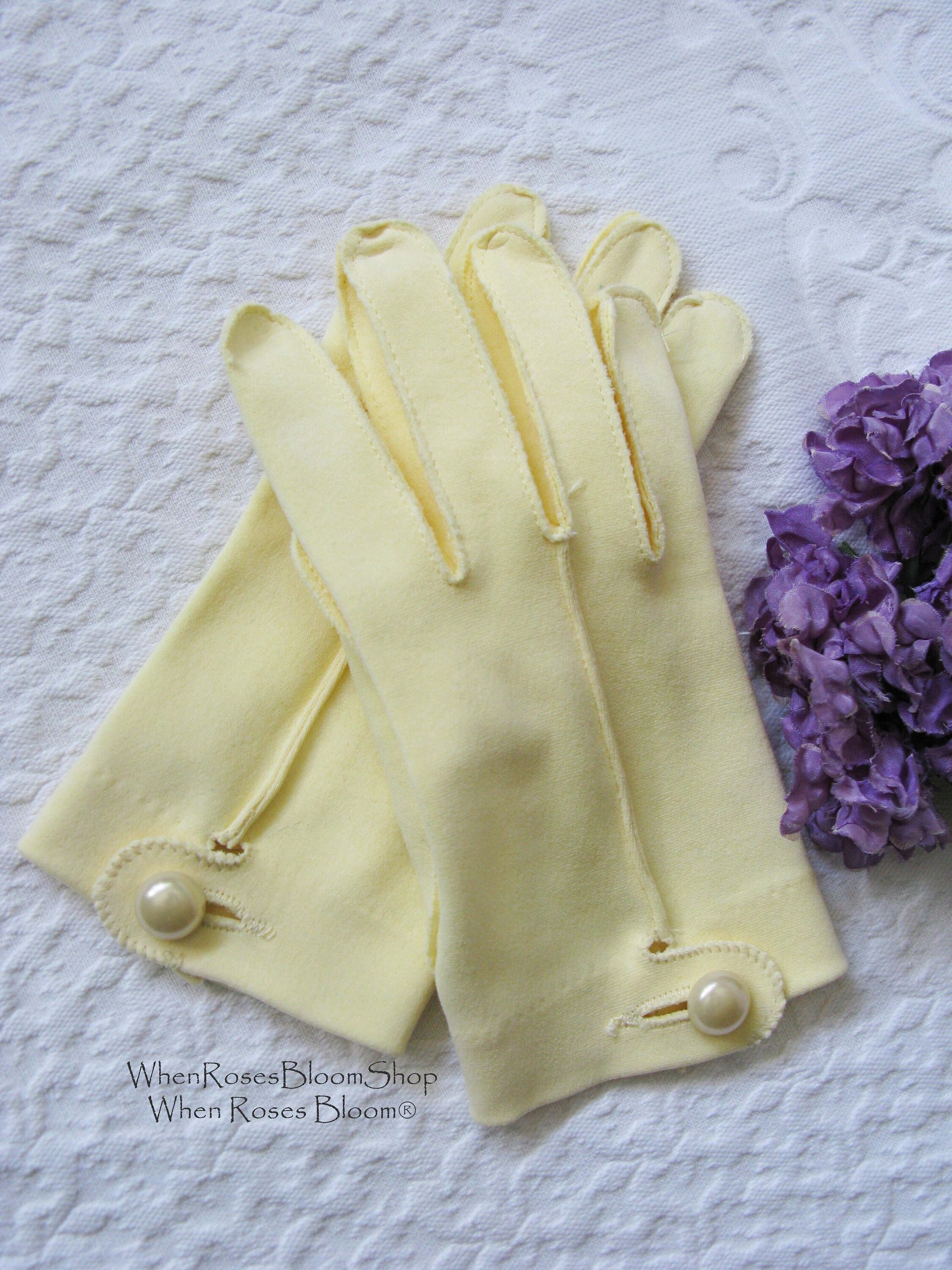 Yellow Gloves tailored Fabric Sz 6.5 Vintage Wedding Tea Party Retro Mid Century Bridal Downton Retro Cosplay Free Ship  US When Roses Bloom