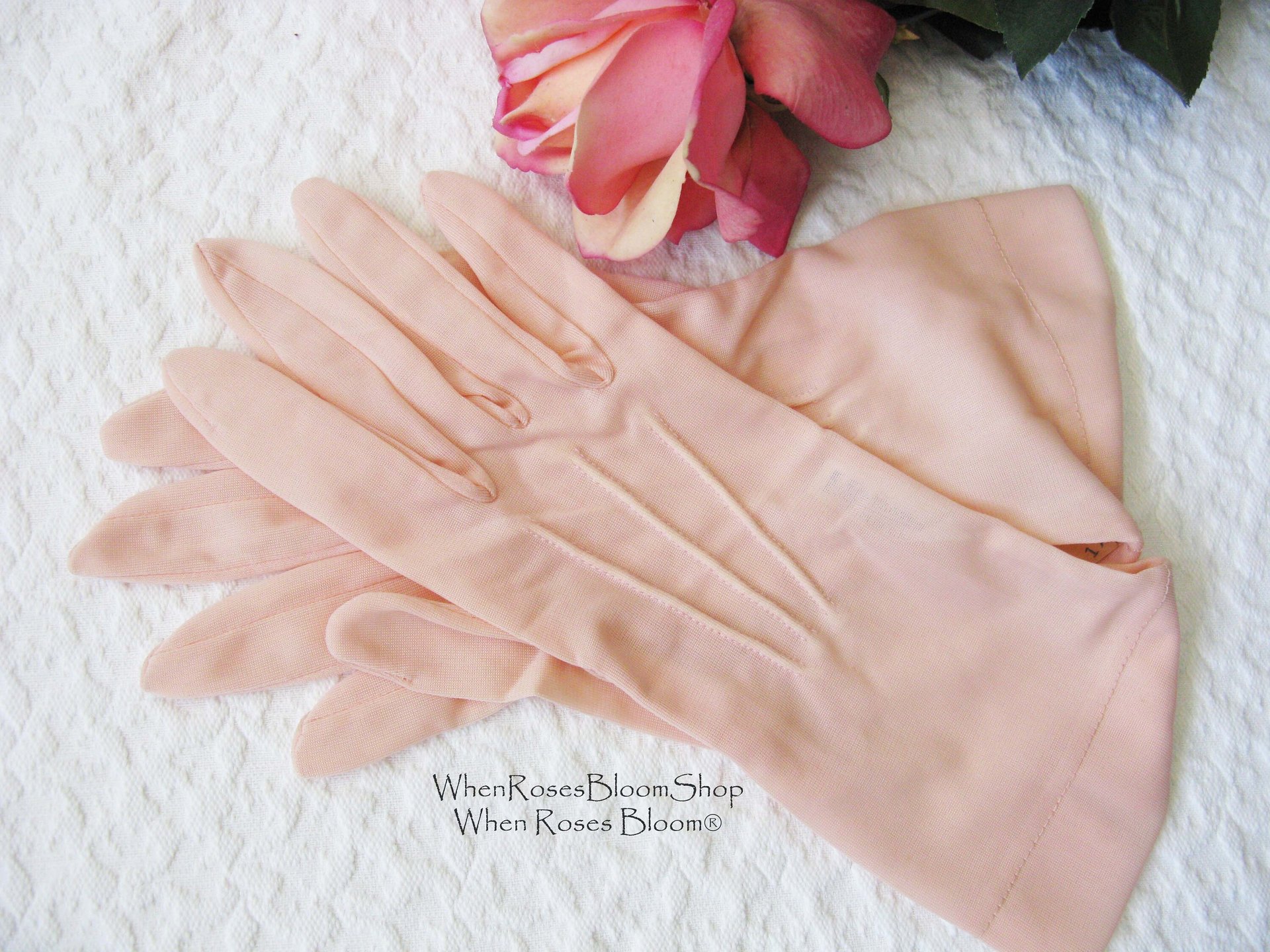 Pink Gloves Vintage Wedding Tea Party Lunch Date Retro Mid Century Bridal Downton Retro Cosplay NOS new old Free Ship  US When Roses Bloom