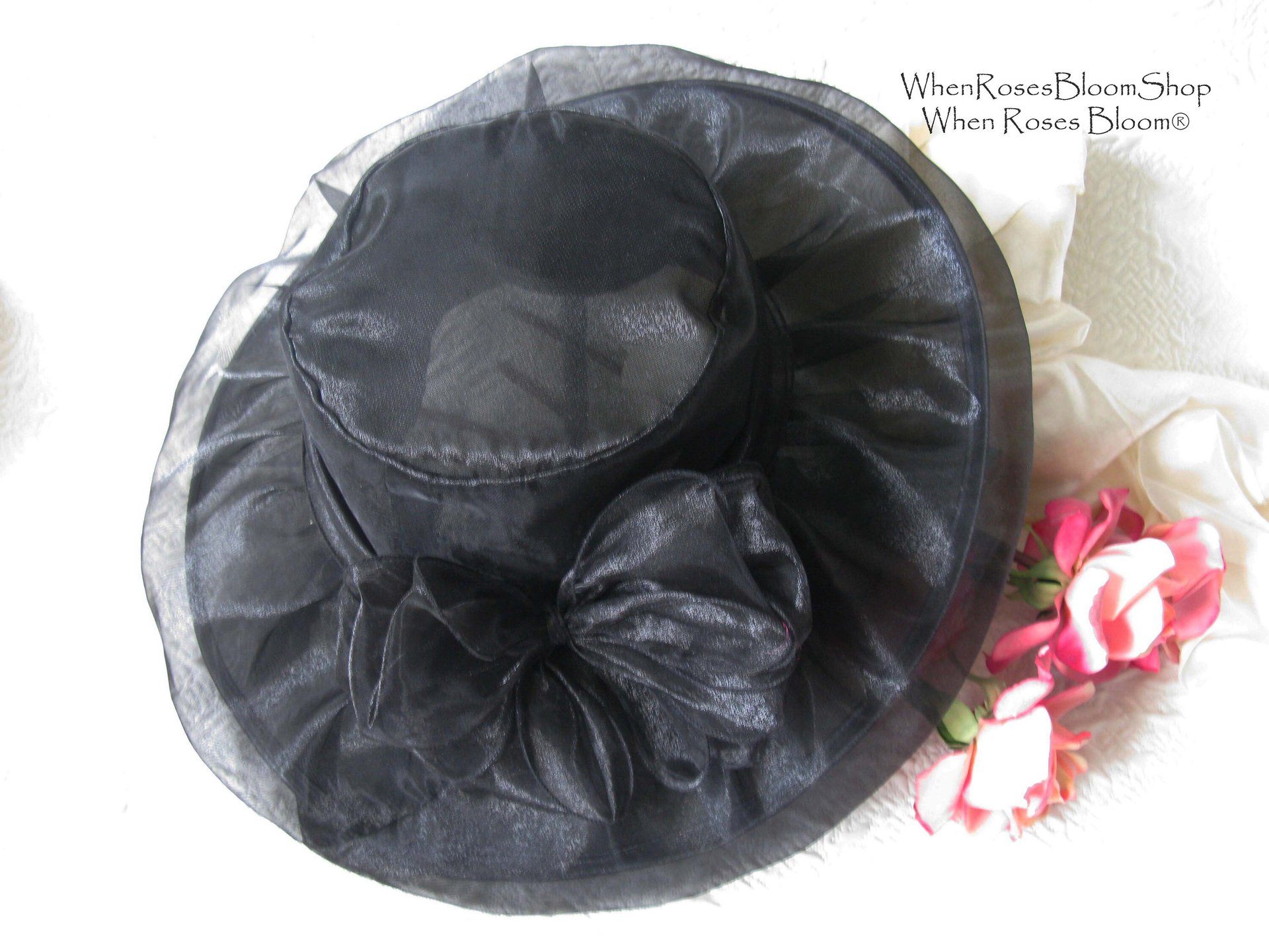 Vintage Hat Black Classic Cocktail New Look Retro Elegance Derby Hat Victorian Steampunk Cosplay Mid Century Audrey Hepburn WhenRosesBloom