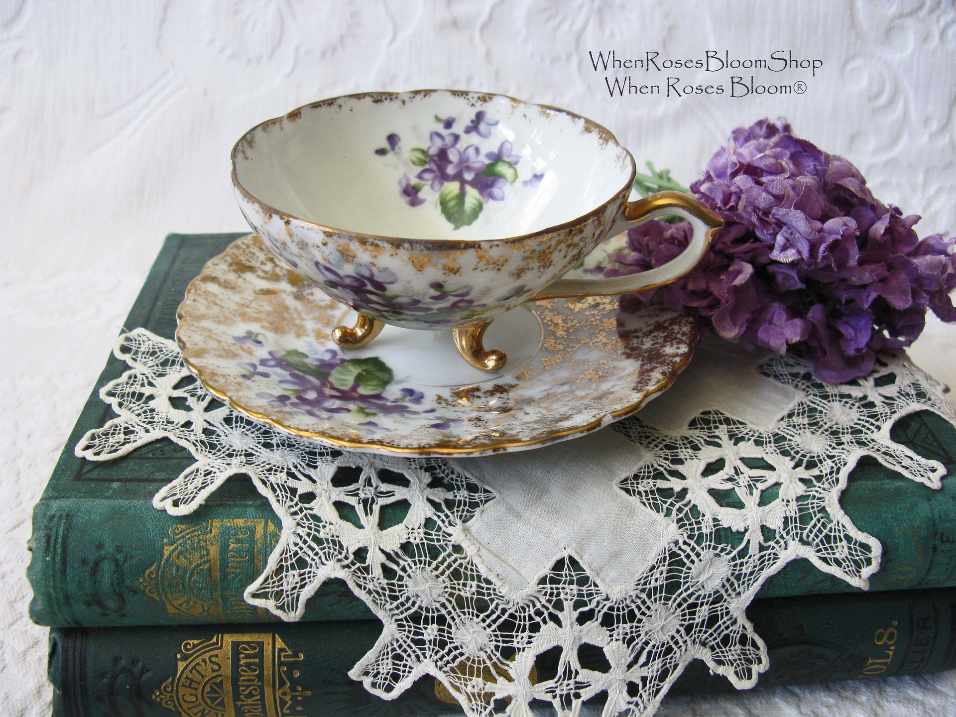 Violet Teacup  Footed Vintage Japan Mid Century Retro Dainty Tea Time Gift Victoria Downton Tea Elegant Farm Shabby Chic  WhenRosesBloom