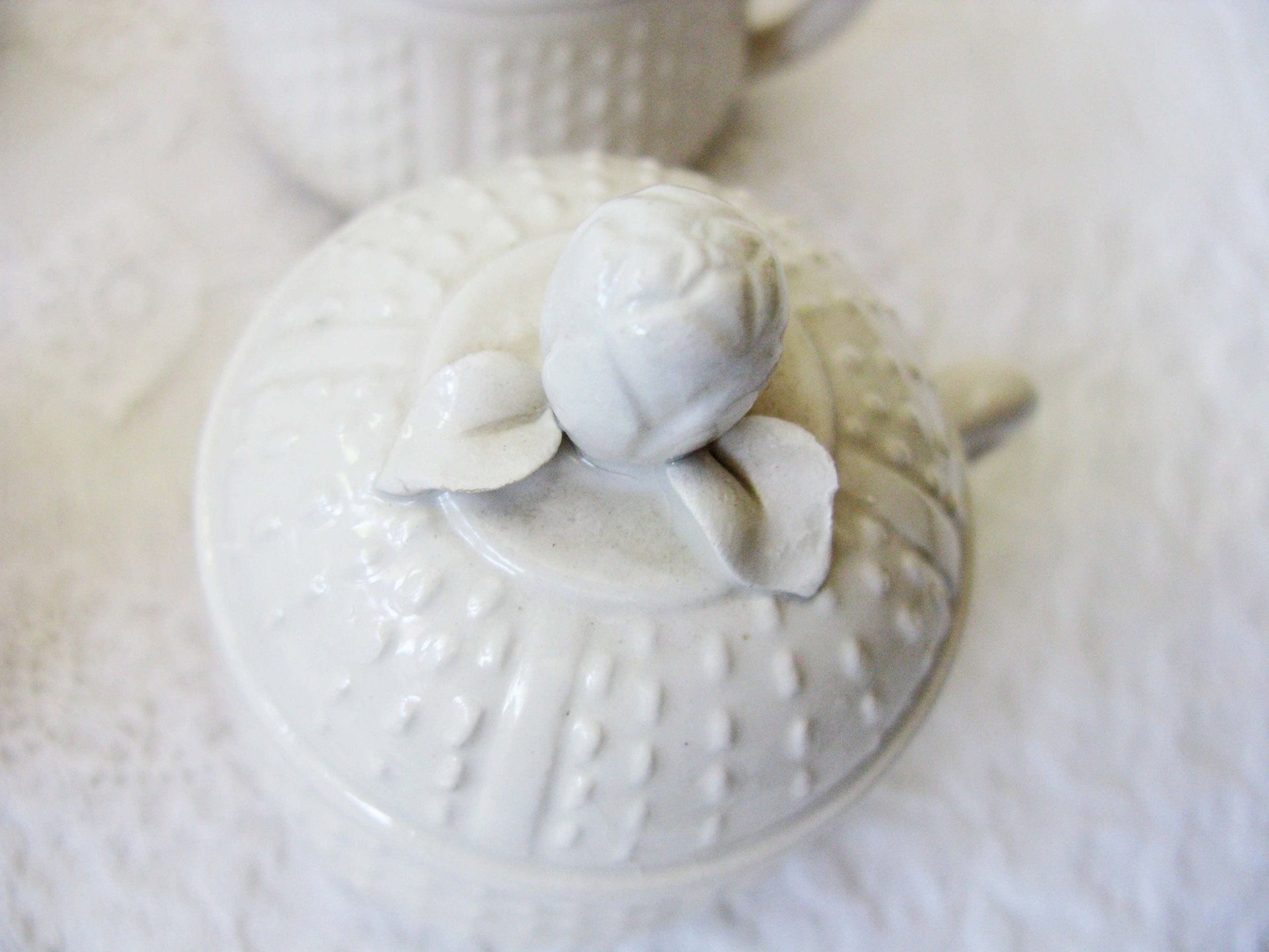 Vintage Pots de Creme  Set 4 White Creamware covered cup Shabby Chic Cottage Farmhouse Romantic Retro Mid Century Urban Style WhenRosesBloom