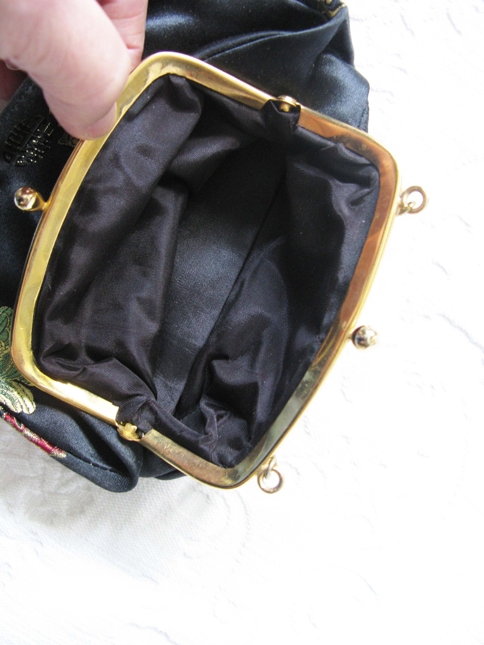 Vintage Black Purse Silk Brocade Mid Century Evening Retro Dance Cocktail Party  Chinese Japanese Oriental WhenRosesBloom