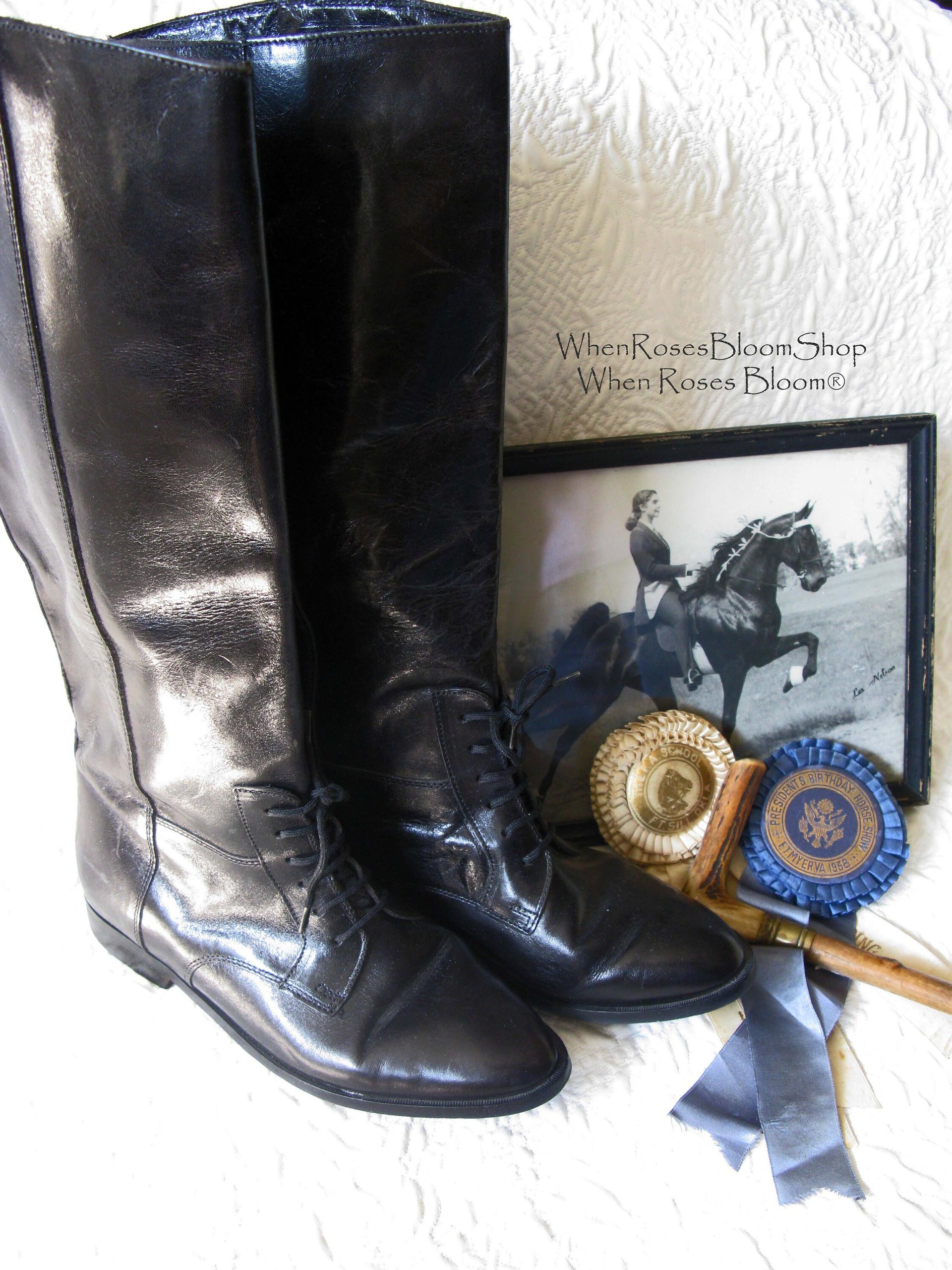 Vintage Riding Boots Classic English Hunt Vintage Decor Photo Prop Black Cosplay Military Miss Fisher Ralph Lauren Style  When Roses Bloom