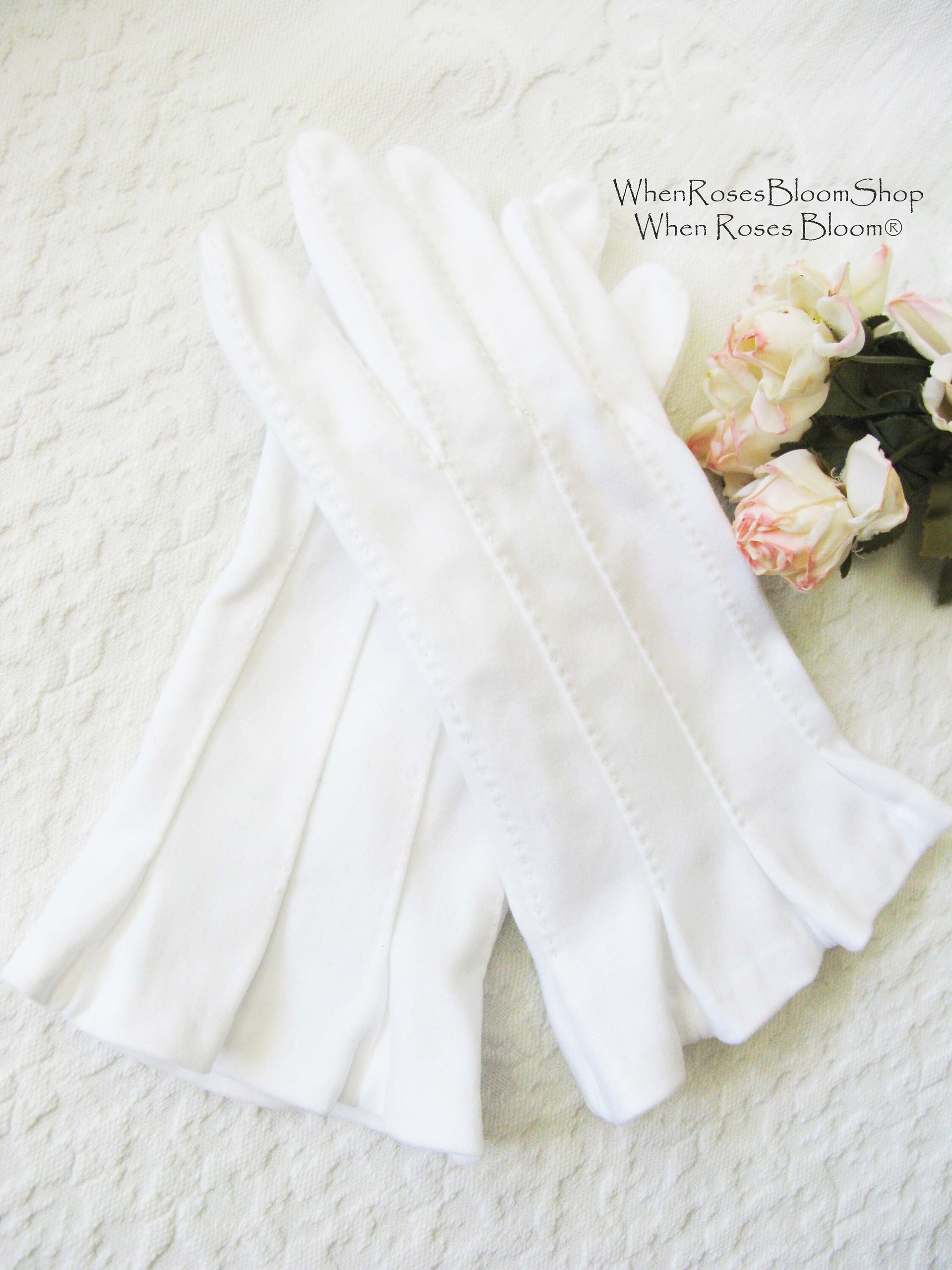 Gloves White Short Flare Retro Vintage Tea Party Elegant Cosplay Downton Miss Fisher Mid Century Style Free Ship US When Roses Bloom