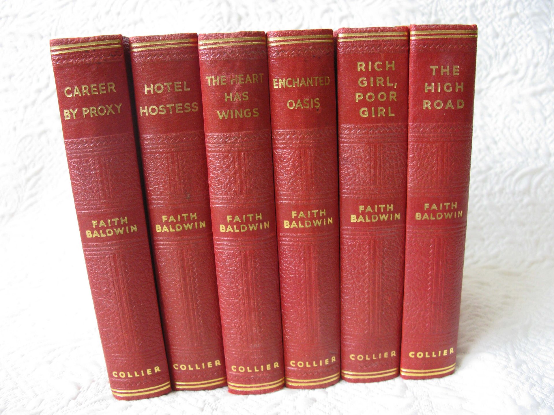 Vintage Red Books Faith Baldwin Romance  circa 1930s-1940s  Set of 6 Classic  Red Gold Decorative Library Gift WhenRosesBloom