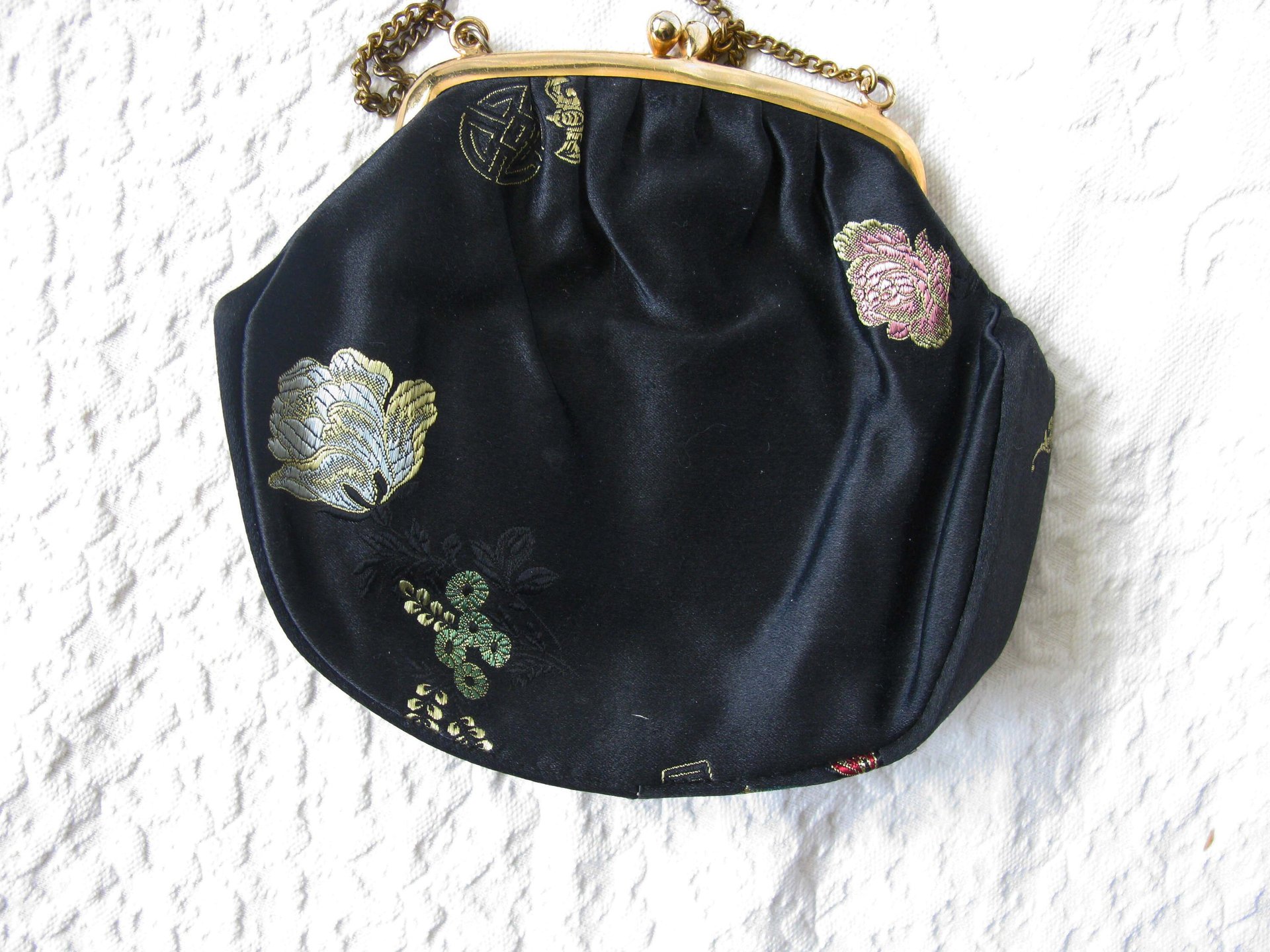 Vintage Black Purse Silk Brocade Mid Century Evening Retro Dance Cocktail Party  Chinese Japanese Oriental WhenRosesBloom