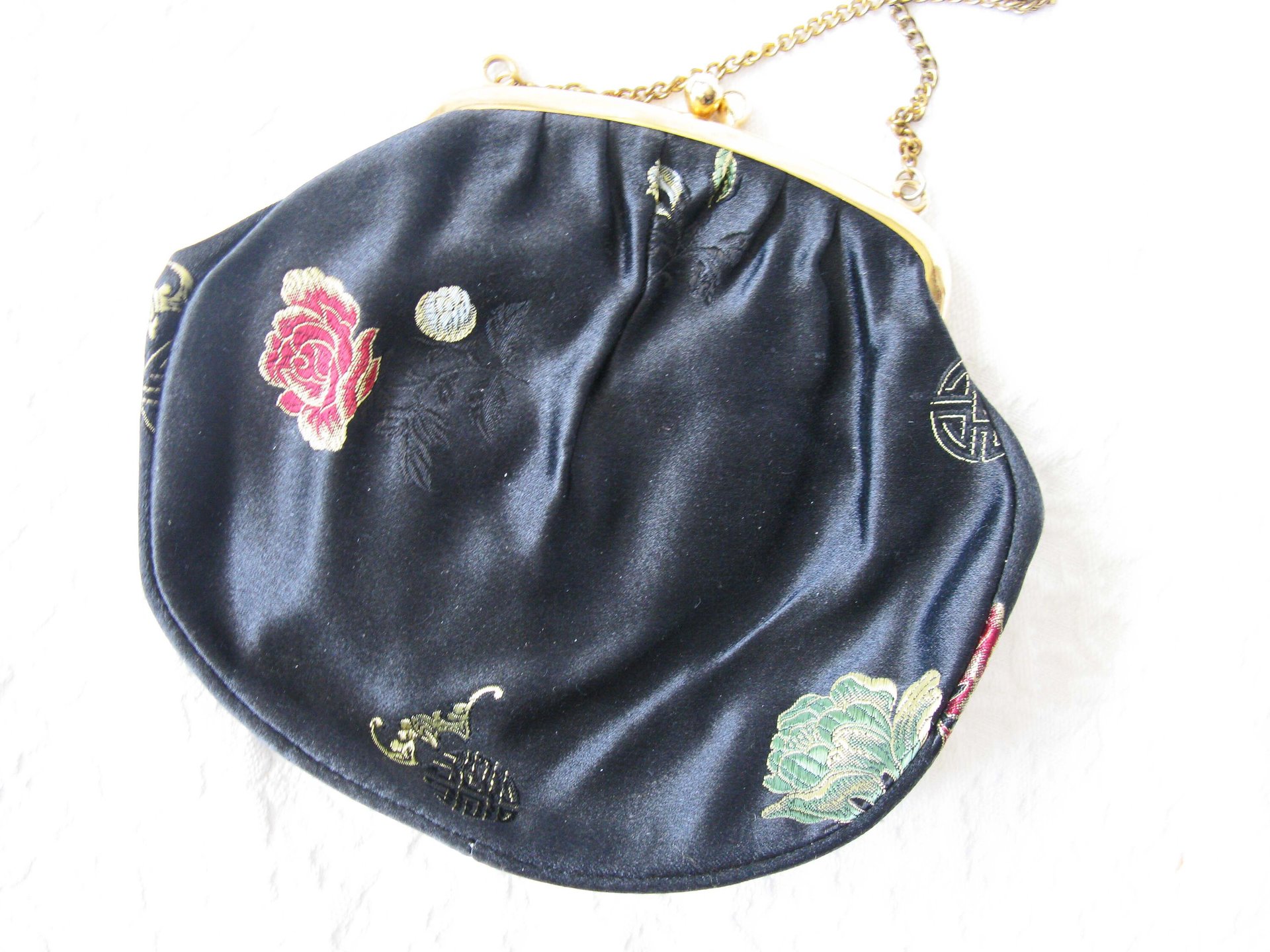 Vintage Black Purse Silk Brocade Mid Century Evening Retro Dance Cocktail Party  Chinese Japanese Oriental WhenRosesBloom