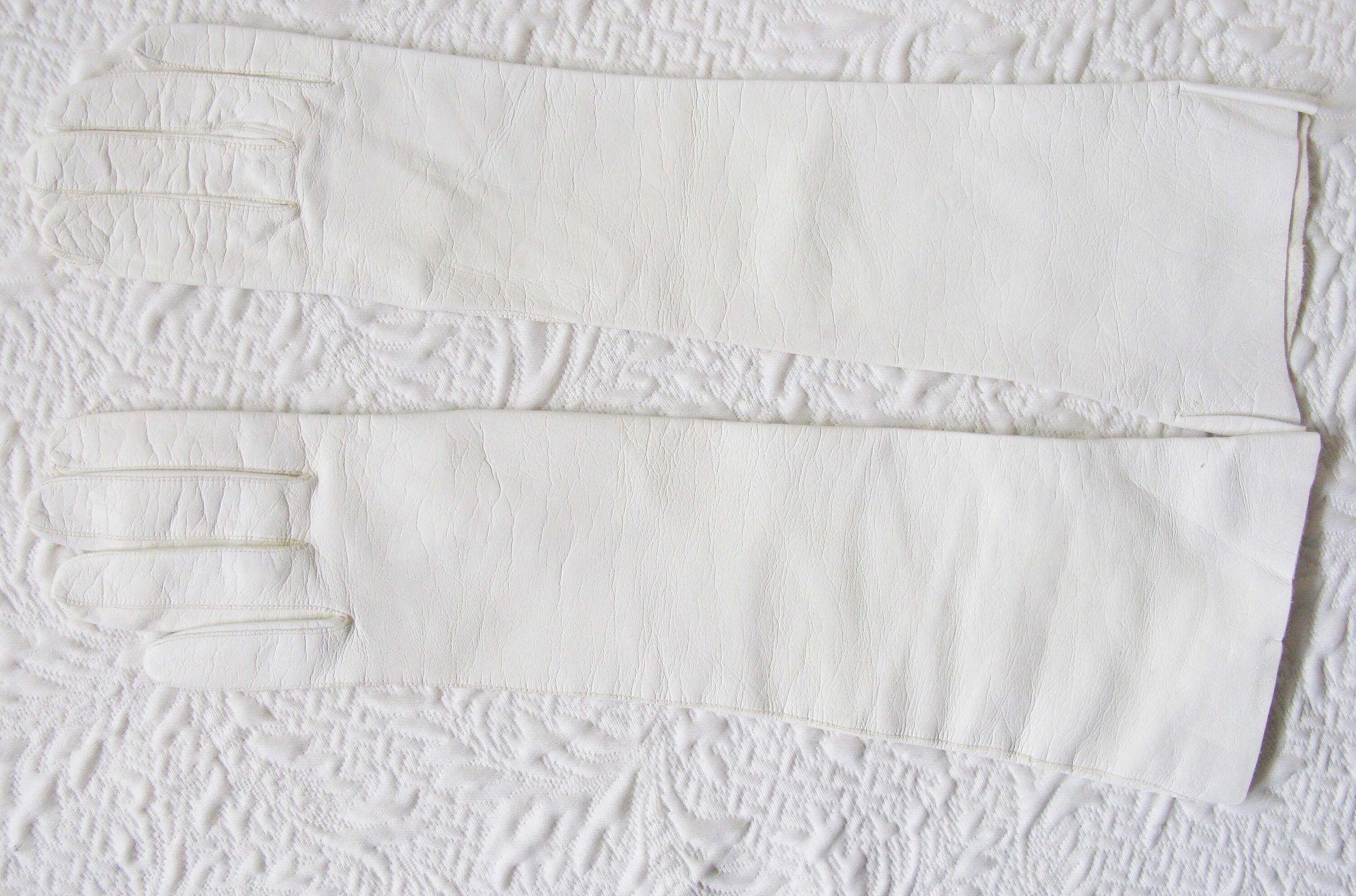 Vintage White Leather Matinee Gloves Retro Wedding Bride Tea NOS Downton Titanic Jane Austen Cosplay Free Ship  US When Roses Bloom